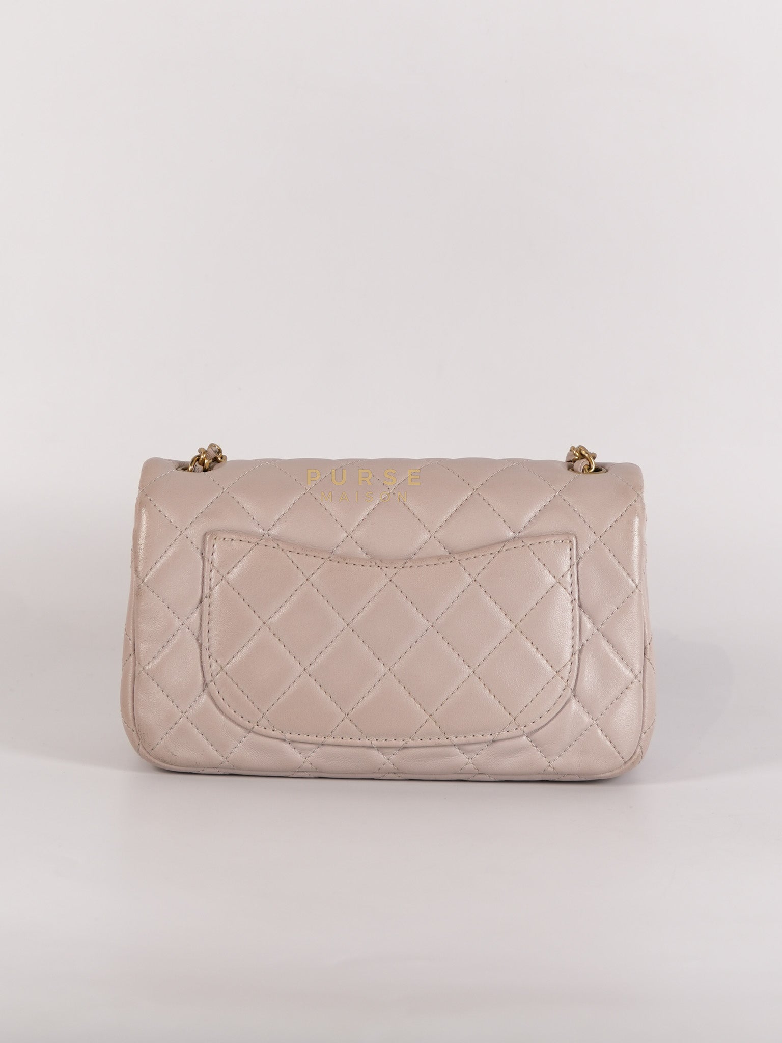 Mini Rectangle Pearl Crush in Light Purplish Gray Lambskin Leather and Aged Gold Hardware (Microchip) | Purse Maison Luxury Bags Shop