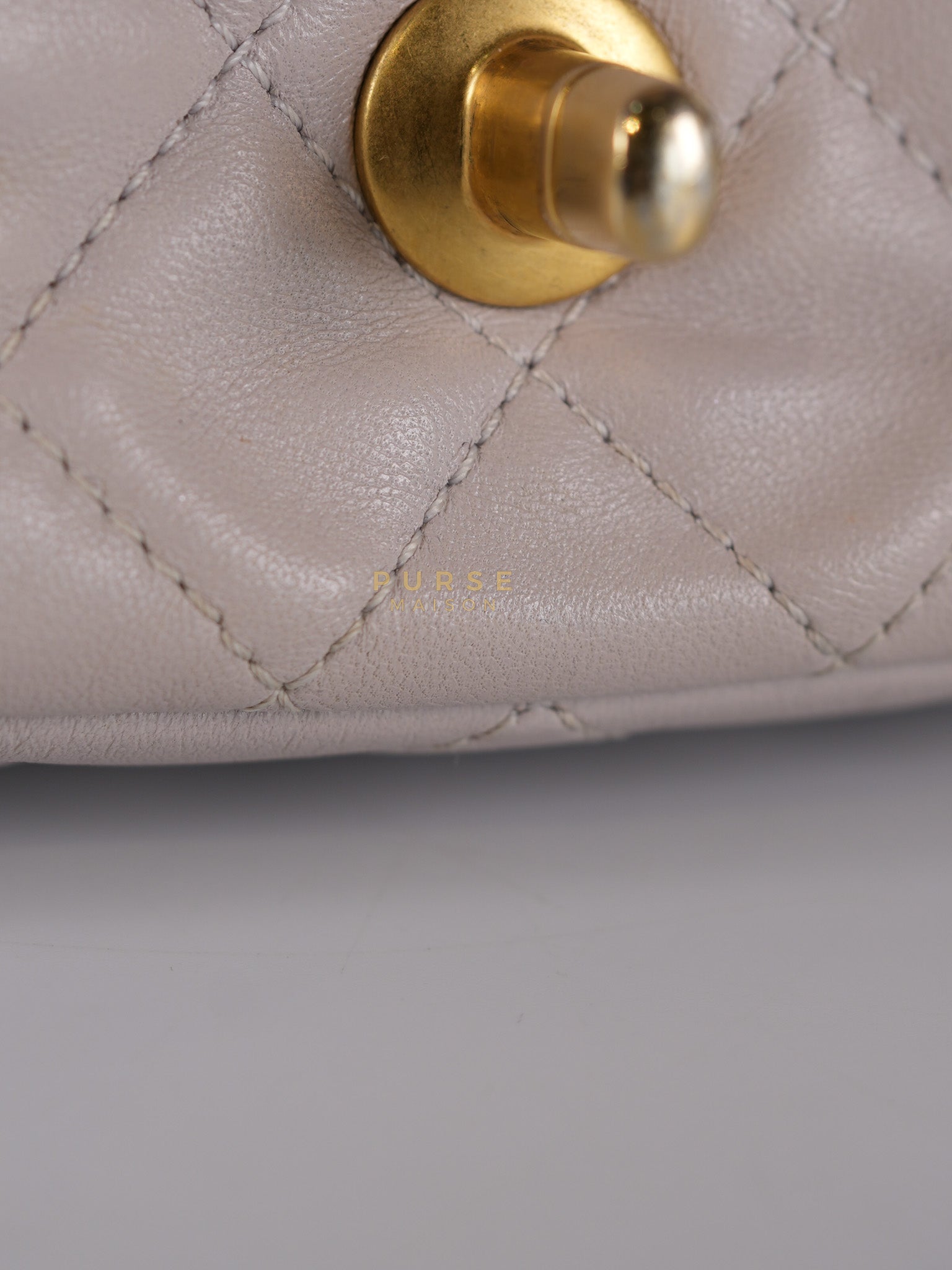 Mini Rectangle Pearl Crush in Light Purplish Gray Lambskin Leather and Aged Gold Hardware (Microchip) | Purse Maison Luxury Bags Shop