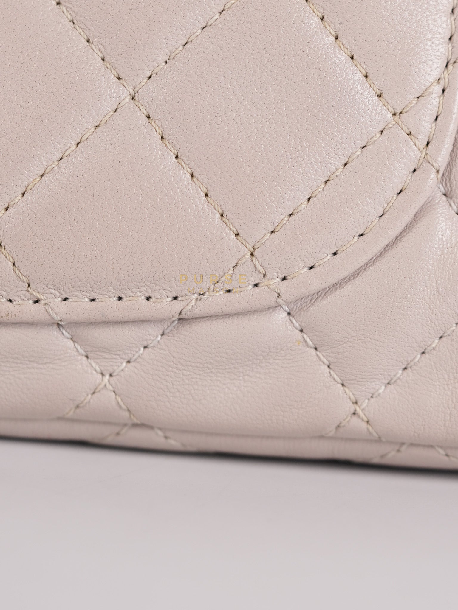 Mini Rectangle Pearl Crush in Light Purplish Gray Lambskin Leather and Aged Gold Hardware (Microchip) | Purse Maison Luxury Bags Shop