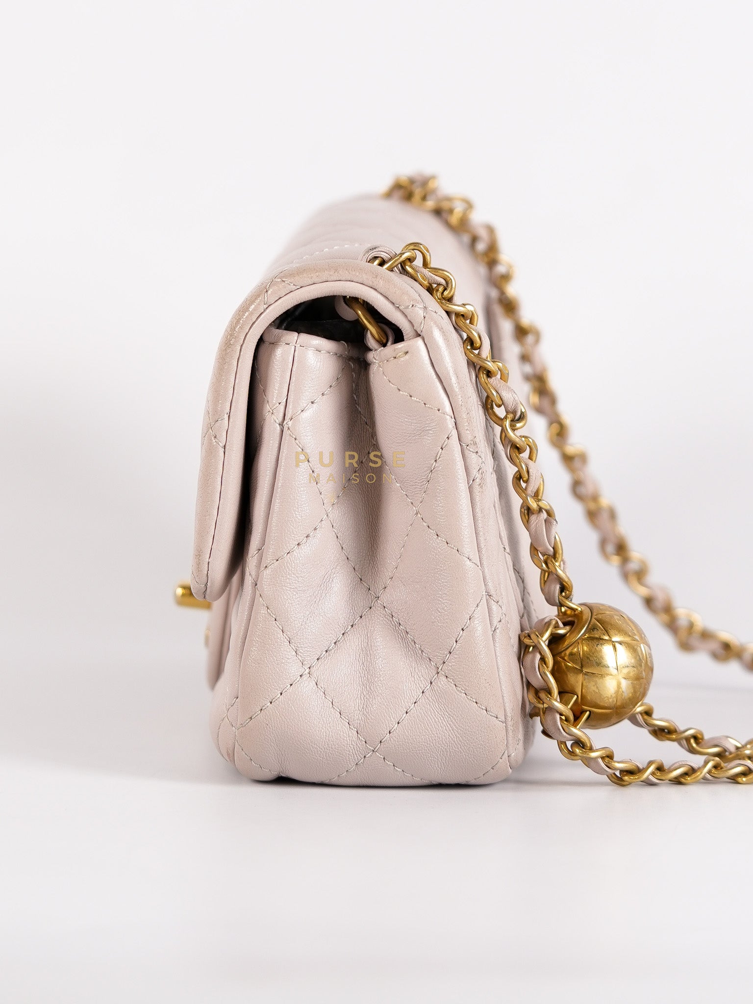 Mini Rectangle Pearl Crush in Light Purplish Gray Lambskin Leather and Aged Gold Hardware (Microchip) | Purse Maison Luxury Bags Shop