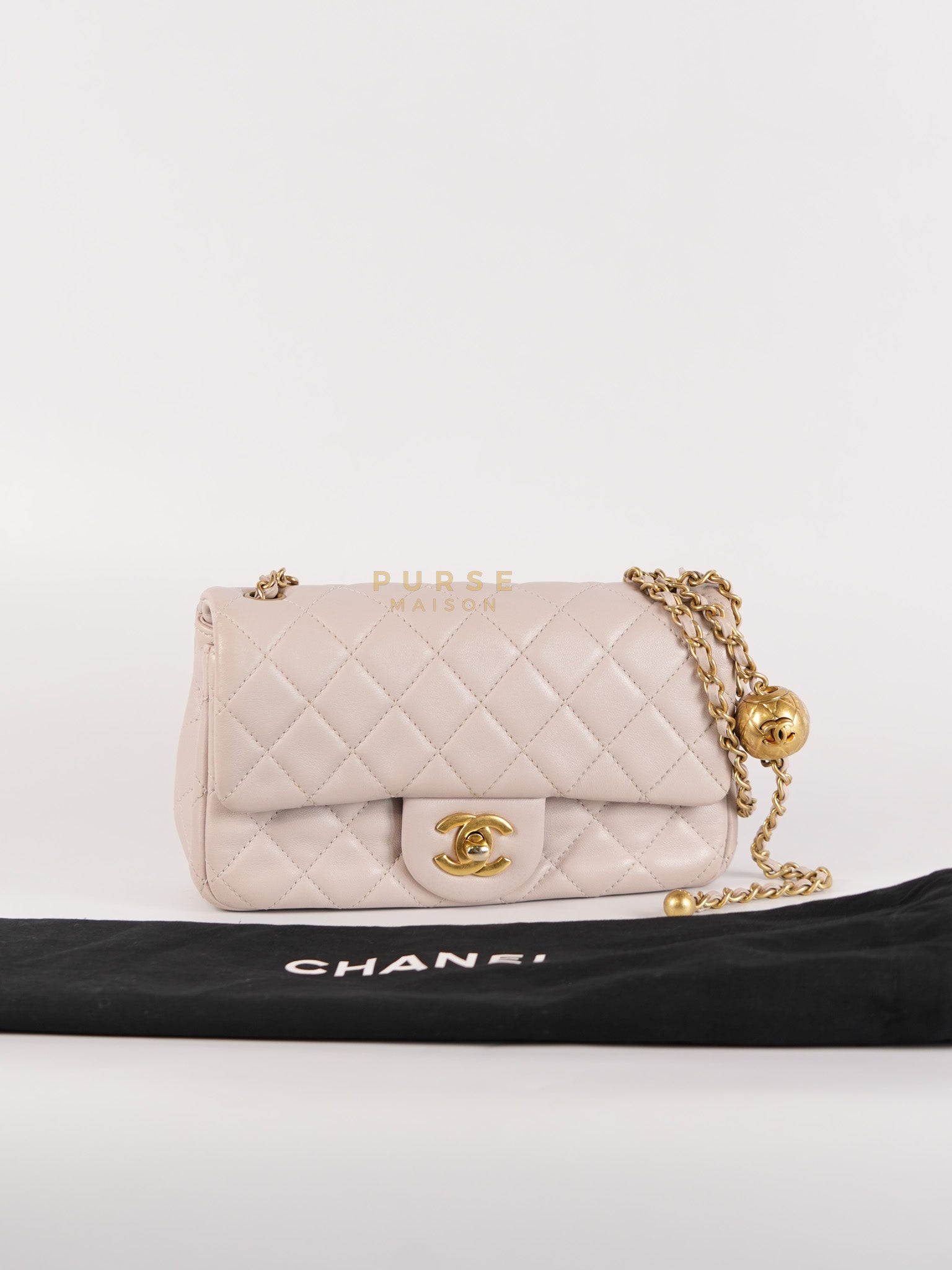 Mini Rectangle Pearl Crush in Light Purplish Gray Lambskin Leather and Aged Gold Hardware (Microchip) | Purse Maison Luxury Bags Shop