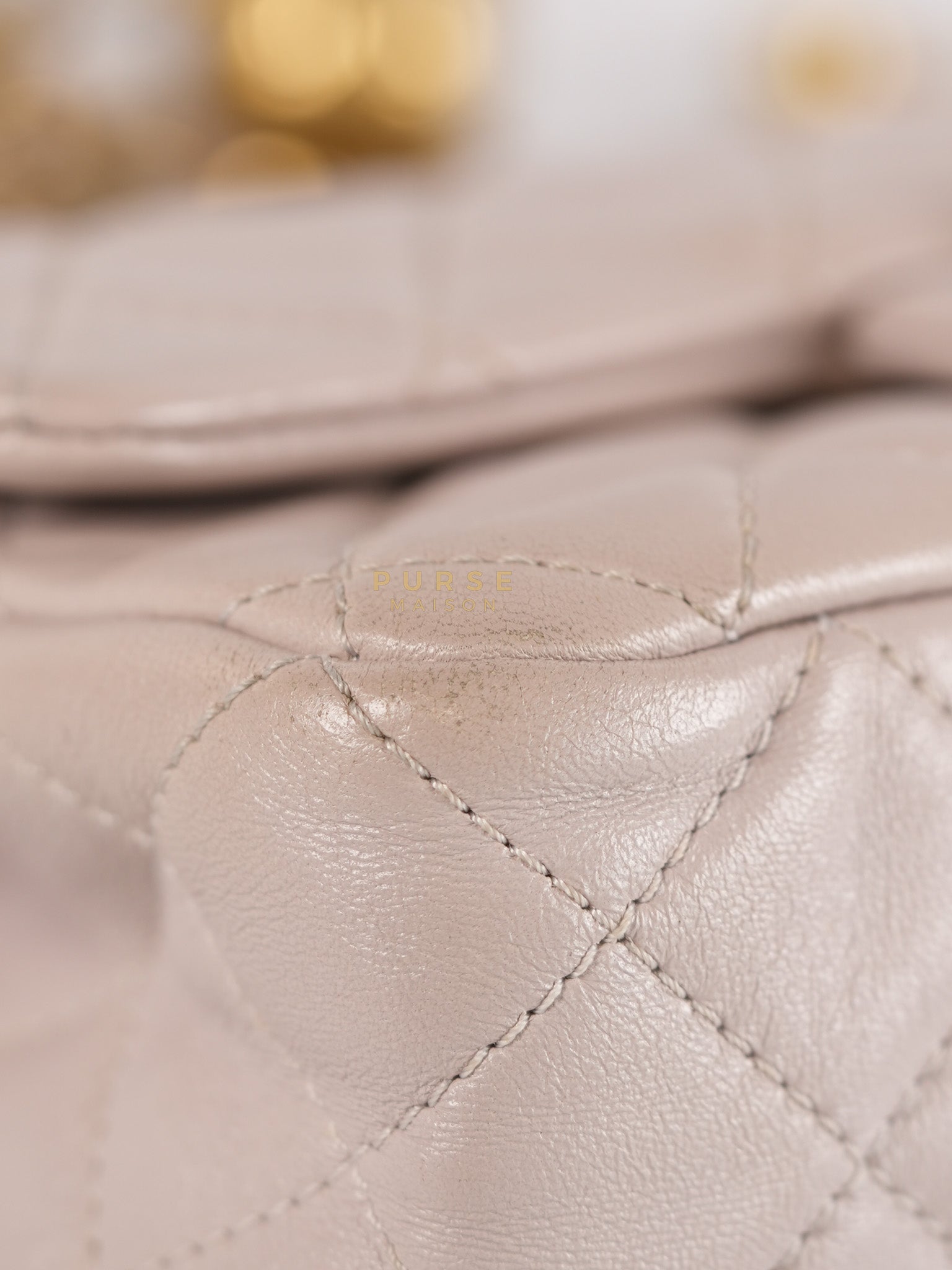 Mini Rectangle Pearl Crush in Light Purplish Gray Lambskin Leather and Aged Gold Hardware (Microchip) | Purse Maison Luxury Bags Shop