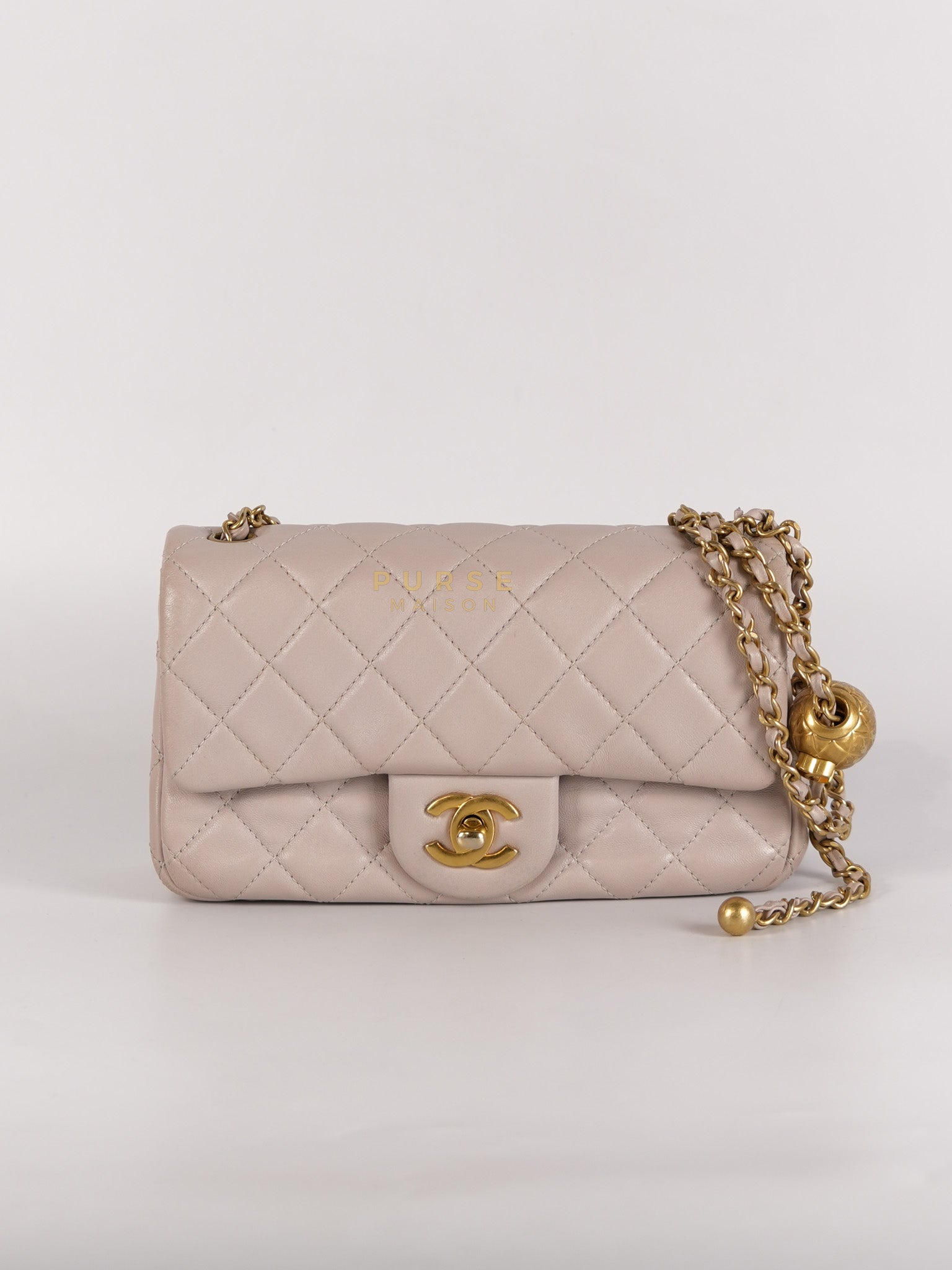 Mini Rectangle Pearl Crush in Light Purplish Gray Lambskin Leather and Aged Gold Hardware (Microchip) | Purse Maison Luxury Bags Shop
