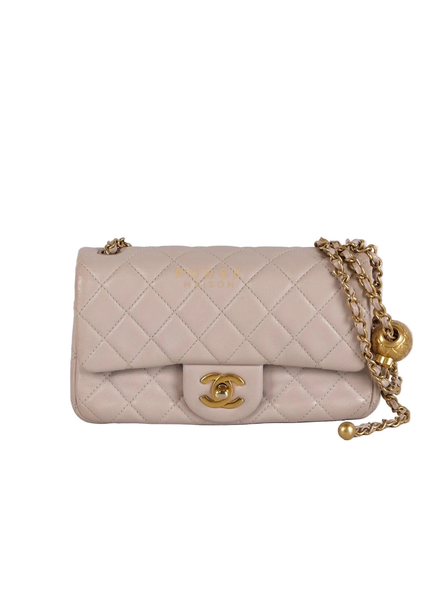 Mini Rectangle Pearl Crush in Light Purplish Gray Lambskin Leather and Aged Gold Hardware (Microchip) | Purse Maison Luxury Bags Shop