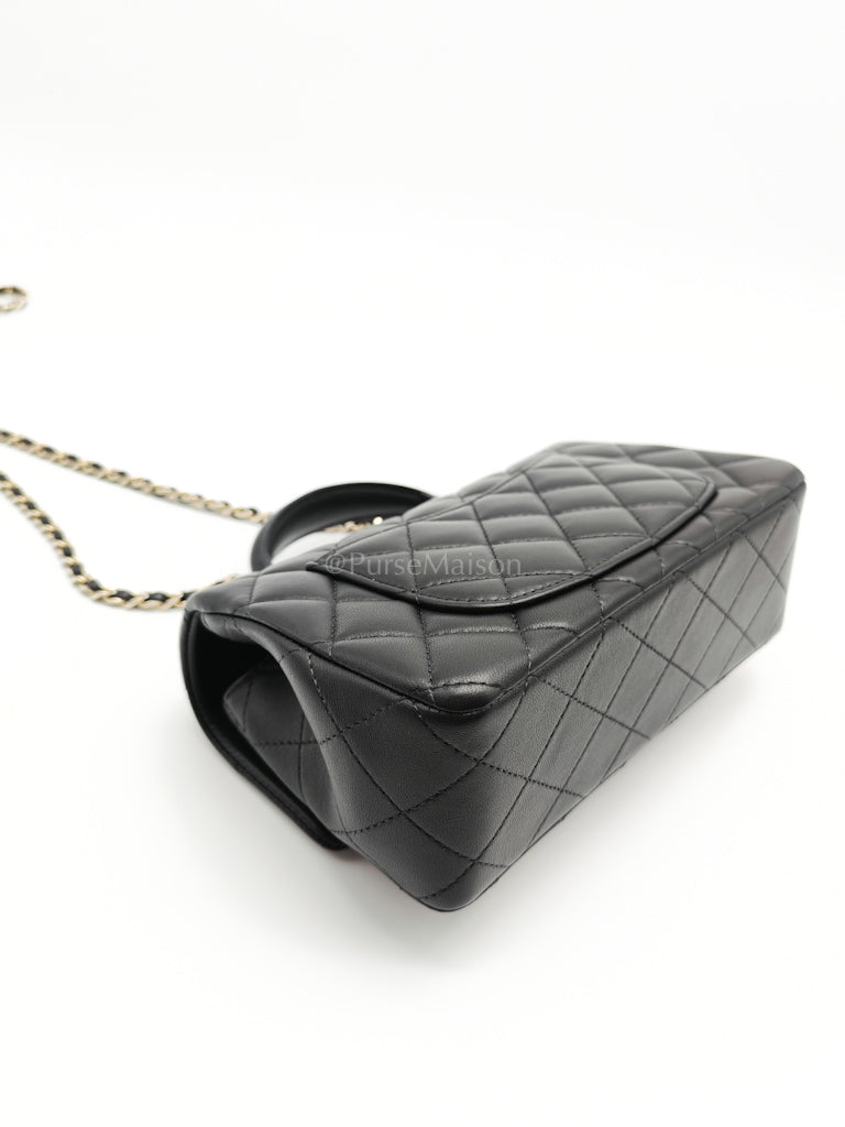 Mini Rectangle Top Handle Bag in Black Lambskin Leather & Light Gold Hardware Microchip LTE6HGJ6 | Purse Maison Luxury Bags Shop