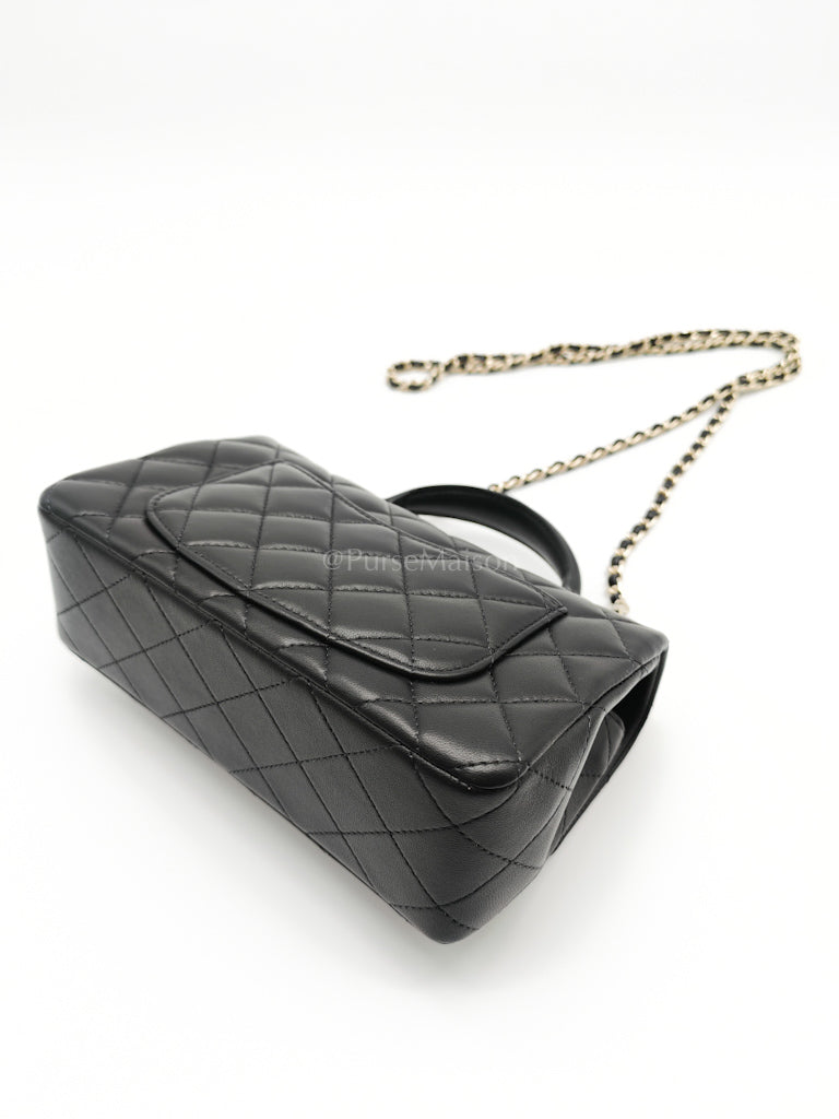 Mini Rectangle Top Handle Bag in Black Lambskin Leather & Light Gold Hardware Microchip LTE6HGJ6 | Purse Maison Luxury Bags Shop