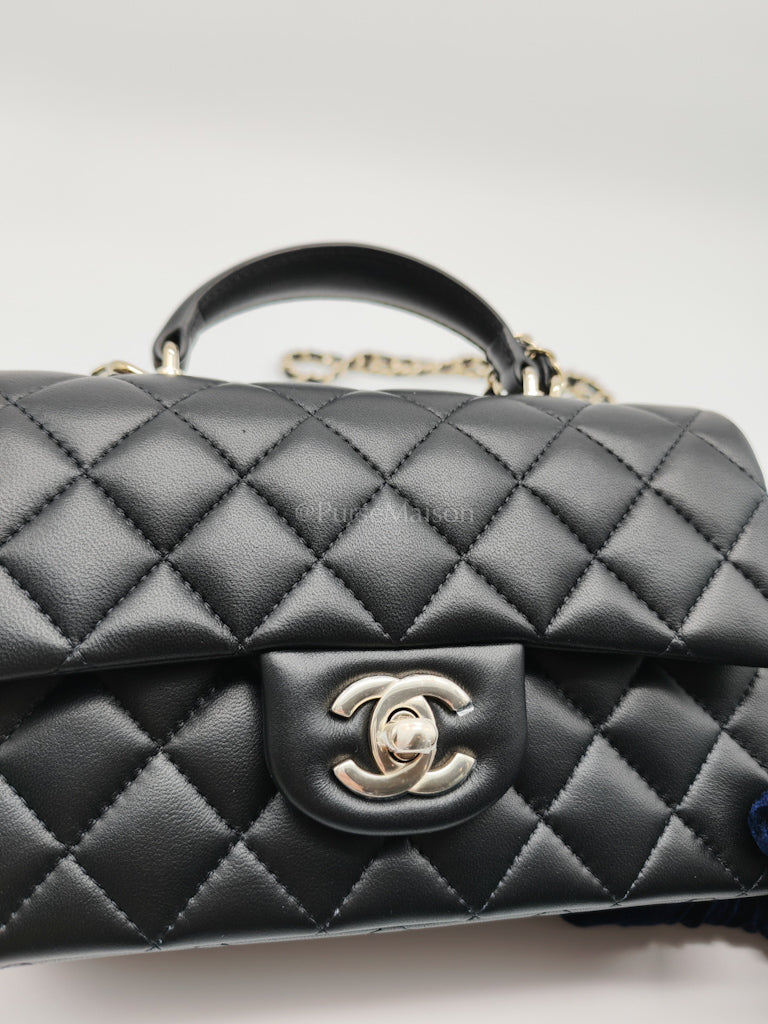 Mini Rectangle Top Handle Bag in Black Lambskin Leather & Light Gold Hardware Microchip LTE6HGJ6 | Purse Maison Luxury Bags Shop