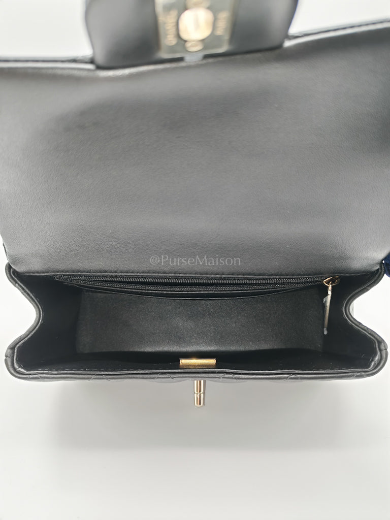 Mini Rectangle Top Handle Bag in Black Lambskin Leather & Light Gold Hardware Microchip LTE6HGJ6 | Purse Maison Luxury Bags Shop