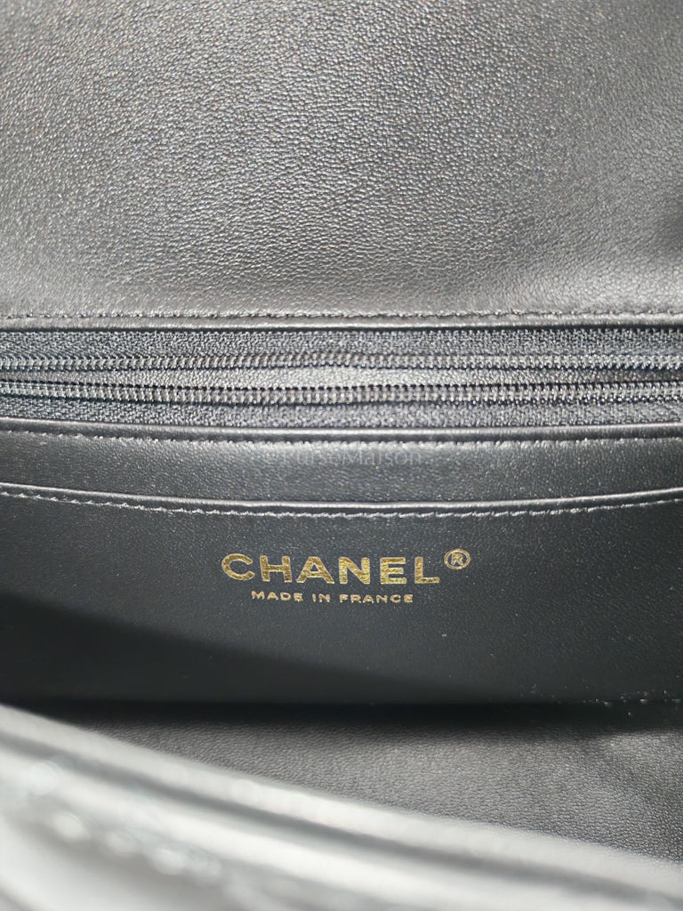 Mini Rectangle Top Handle Bag in Black Lambskin Leather & Light Gold Hardware Microchip LTE6HGJ6 | Purse Maison Luxury Bags Shop