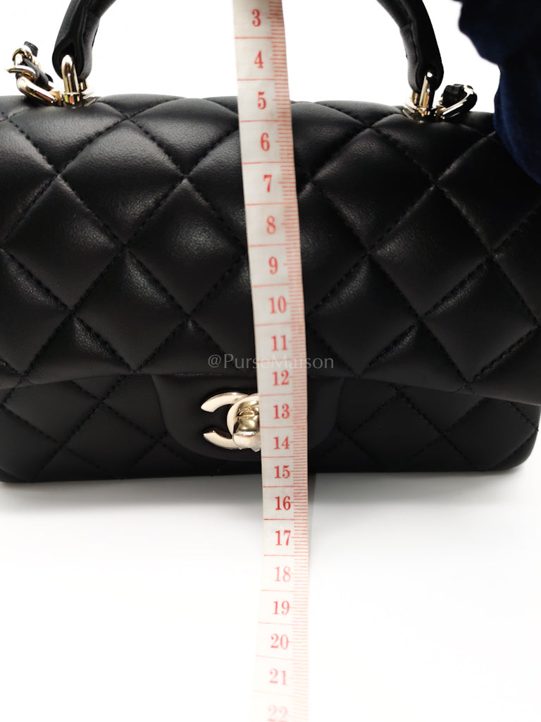 Mini Rectangle Top Handle Bag in Black Lambskin Leather & Light Gold Hardware Microchip LTE6HGJ6 | Purse Maison Luxury Bags Shop