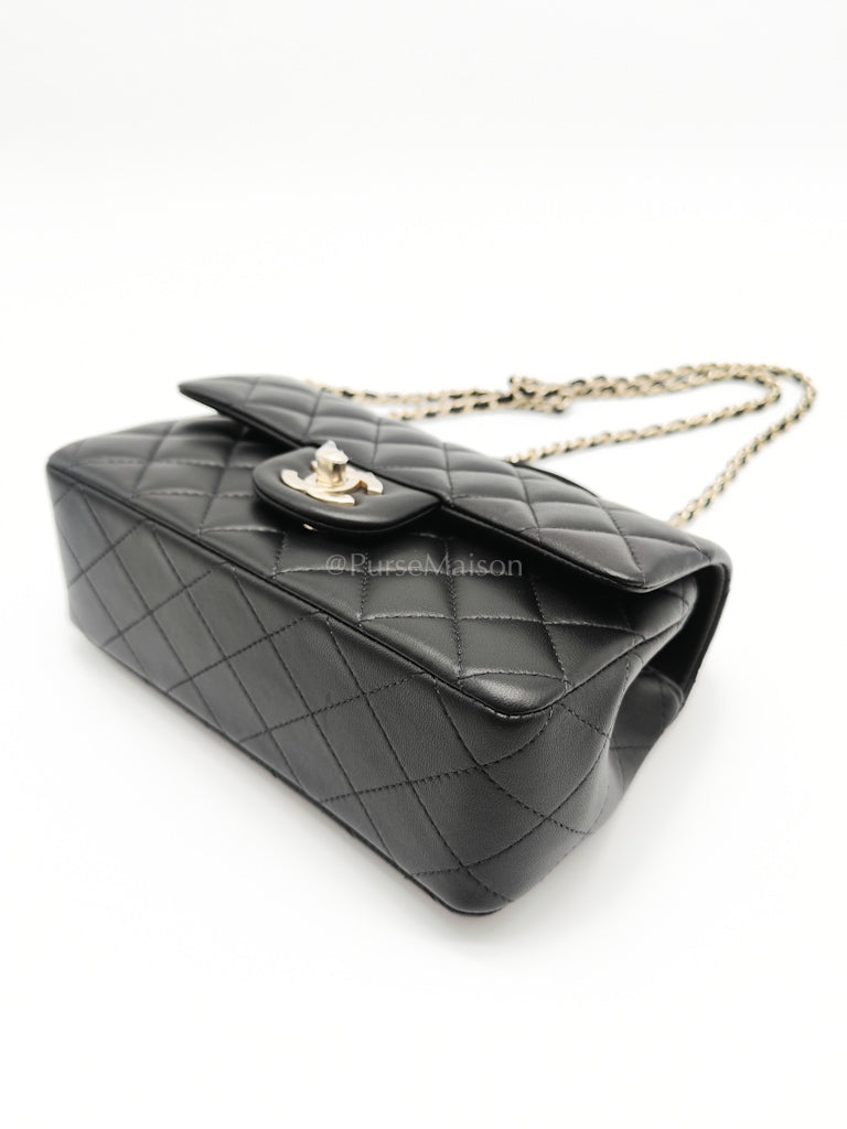 Mini Rectangle Top Handle Bag in Black Lambskin Leather & Light Gold Hardware Microchip LTE6HGJ6 | Purse Maison Luxury Bags Shop