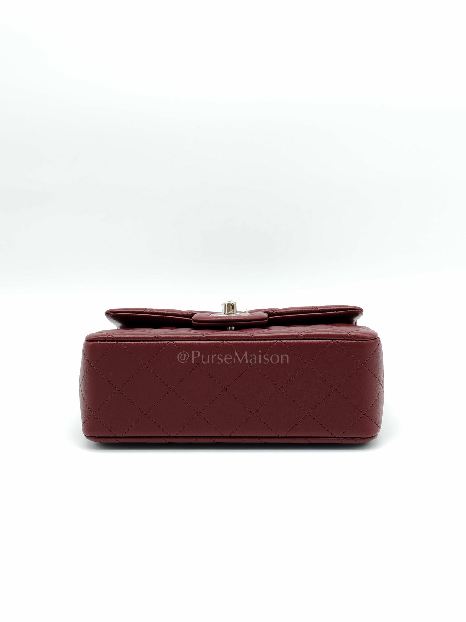 Mini Rectangle Top Handle in Burgundy Quilted Lambskin Leather and Light Gold Hardware (Microchip) | Purse Maison Luxury Bags Shop