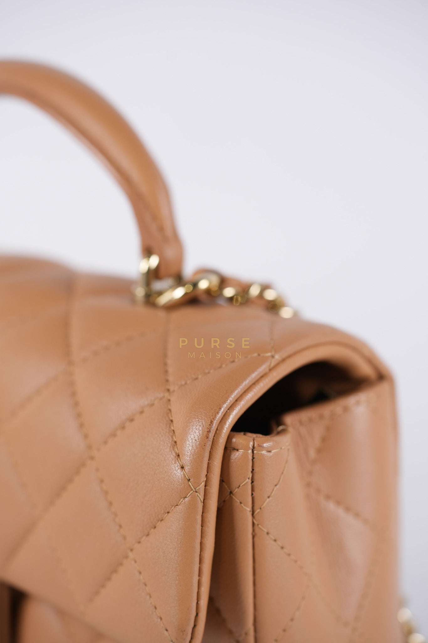 Mini Rectangle Top Handle in Caramel Lambskin Gold Hardware (Microchip) | Purse Maison Luxury Bags Shop