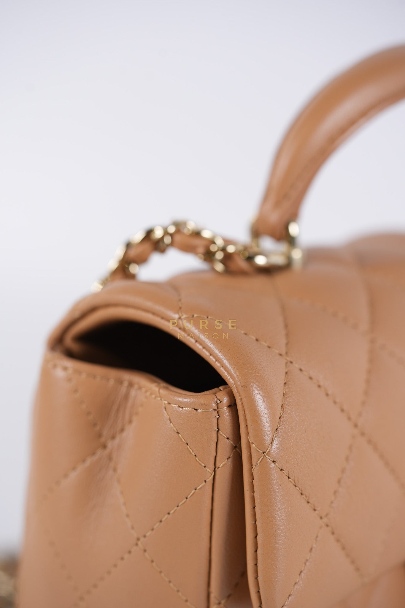 Mini Rectangle Top Handle in Caramel Lambskin Gold Hardware (Microchip) | Purse Maison Luxury Bags Shop