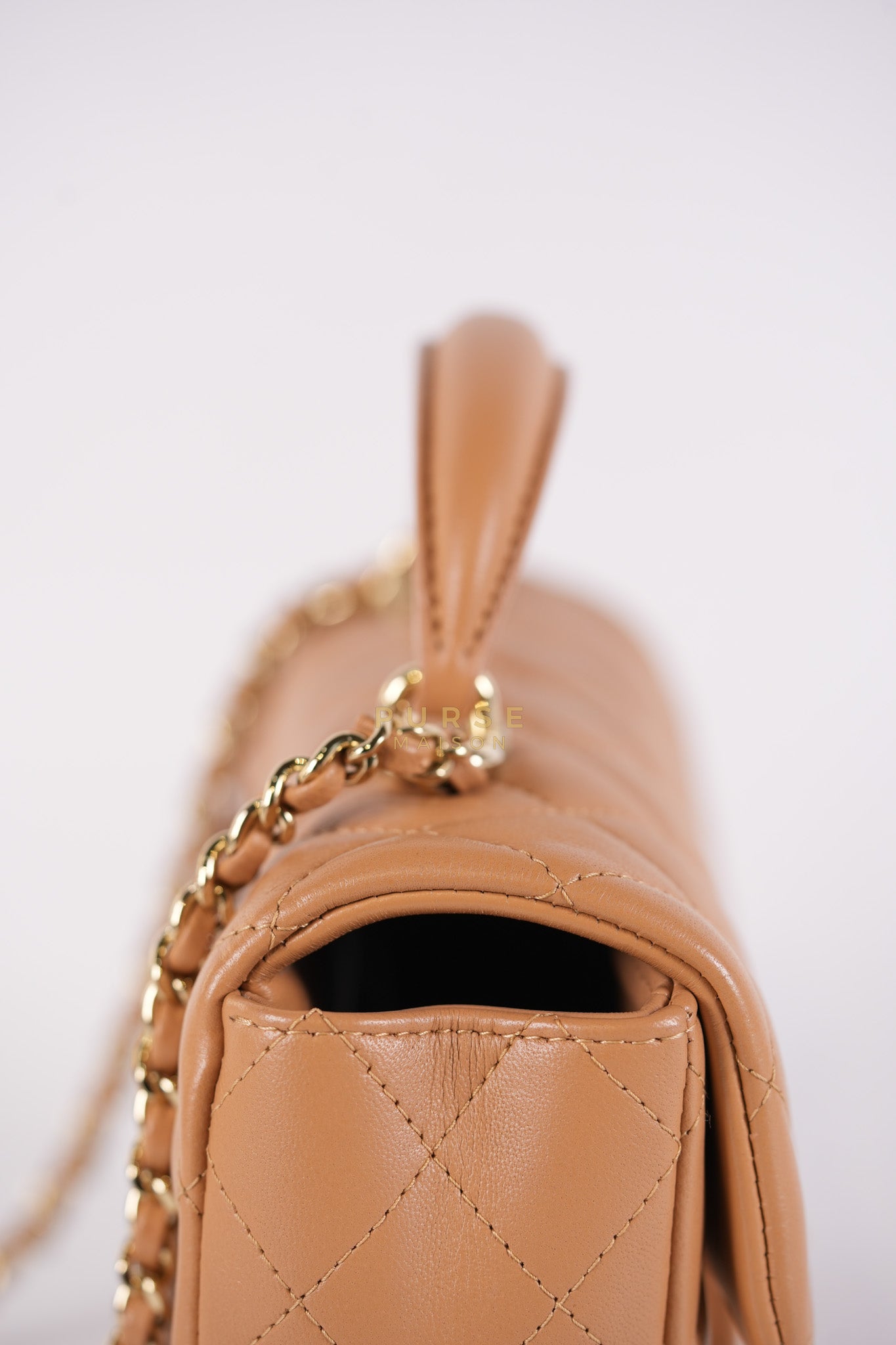 Mini Rectangle Top Handle in Caramel Lambskin Gold Hardware (Microchip) | Purse Maison Luxury Bags Shop