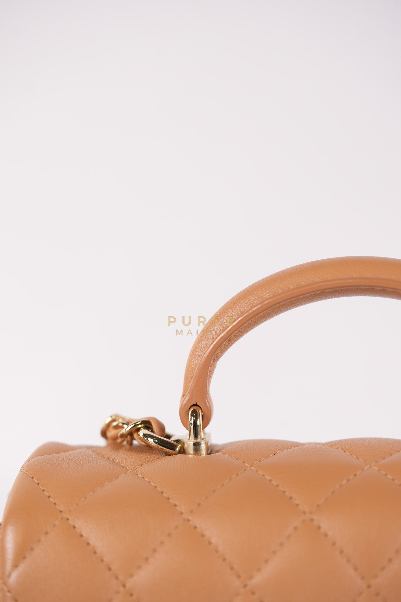 Mini Rectangle Top Handle in Caramel Lambskin Gold Hardware (Microchip) | Purse Maison Luxury Bags Shop