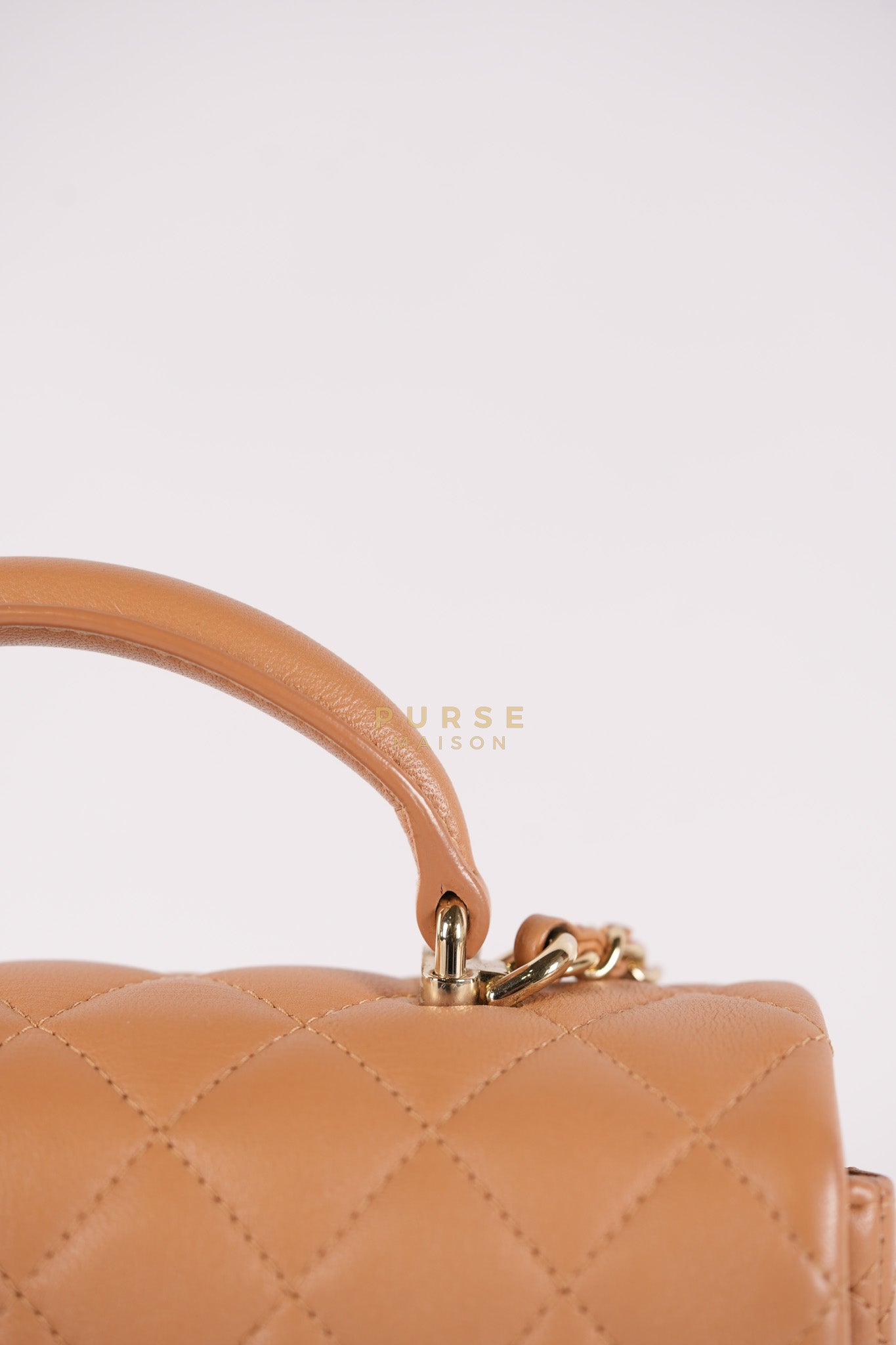 Mini Rectangle Top Handle in Caramel Lambskin Gold Hardware (Microchip) | Purse Maison Luxury Bags Shop