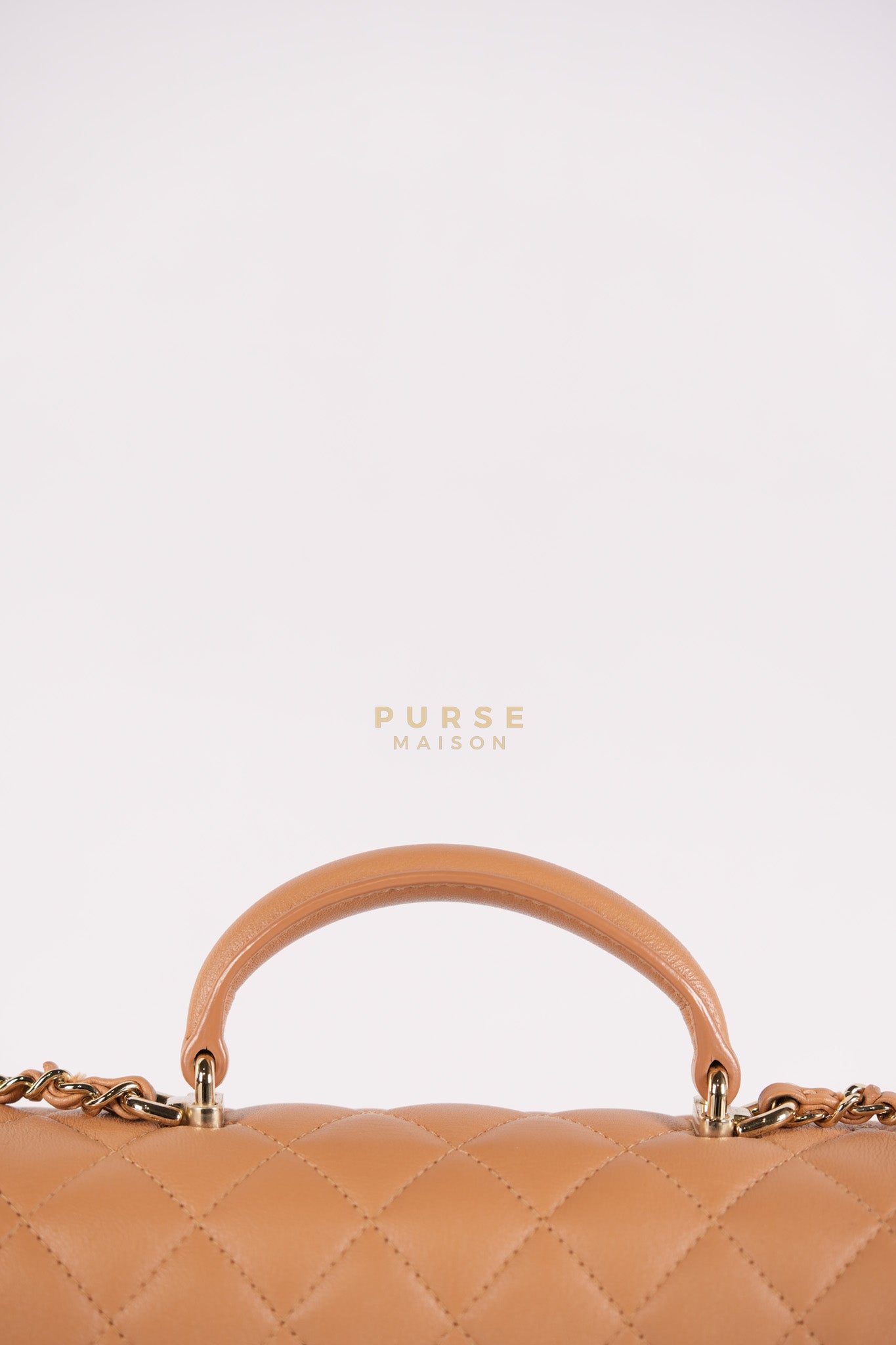 Mini Rectangle Top Handle in Caramel Lambskin Gold Hardware (Microchip) | Purse Maison Luxury Bags Shop