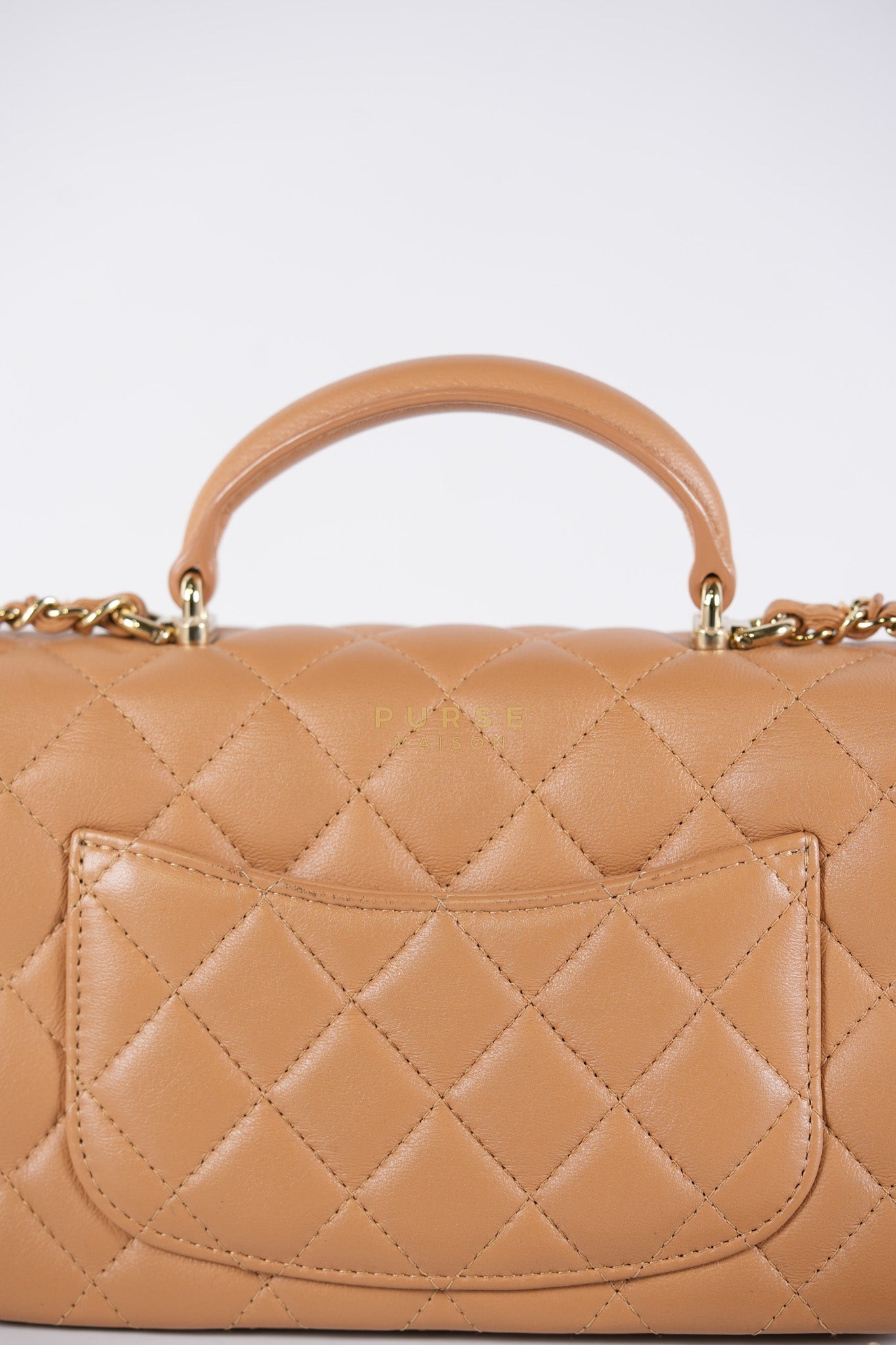 Mini Rectangle Top Handle in Caramel Lambskin Gold Hardware (Microchip) | Purse Maison Luxury Bags Shop