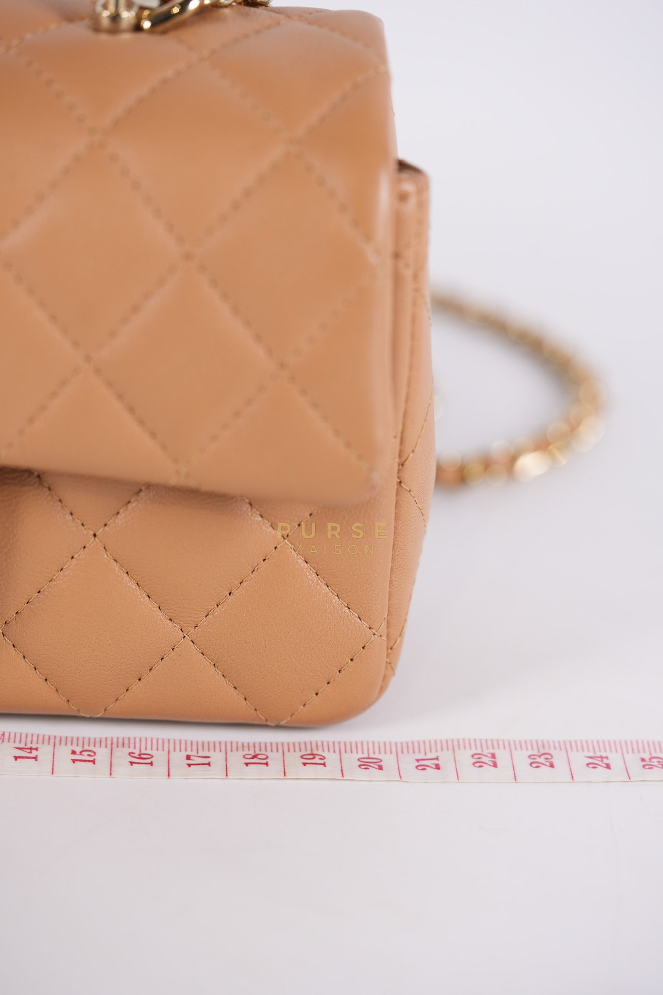 Mini Rectangle Top Handle in Caramel Lambskin Gold Hardware (Microchip) | Purse Maison Luxury Bags Shop