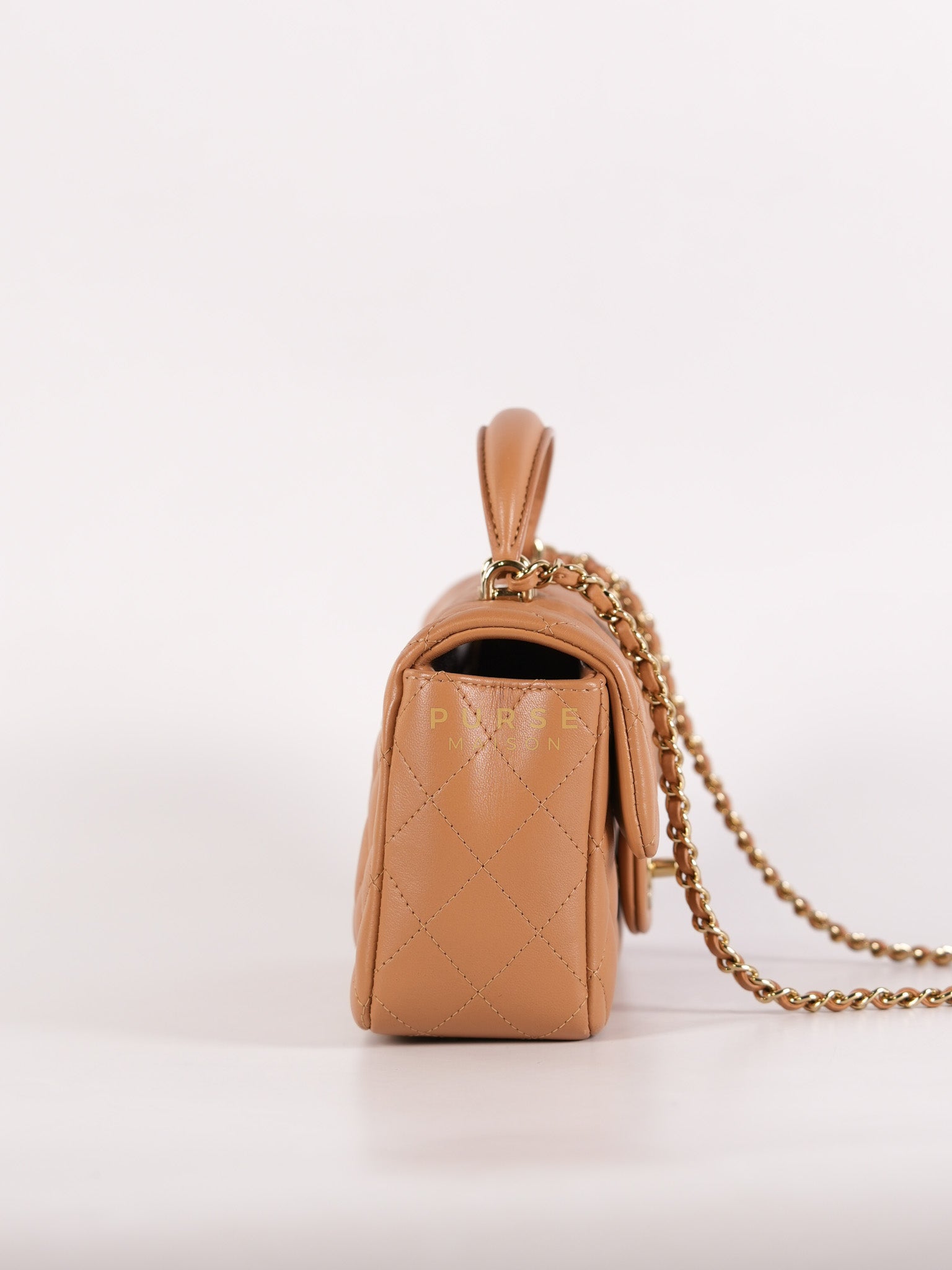 Mini Rectangle Top Handle in Caramel Lambskin Gold Hardware (Microchip) | Purse Maison Luxury Bags Shop