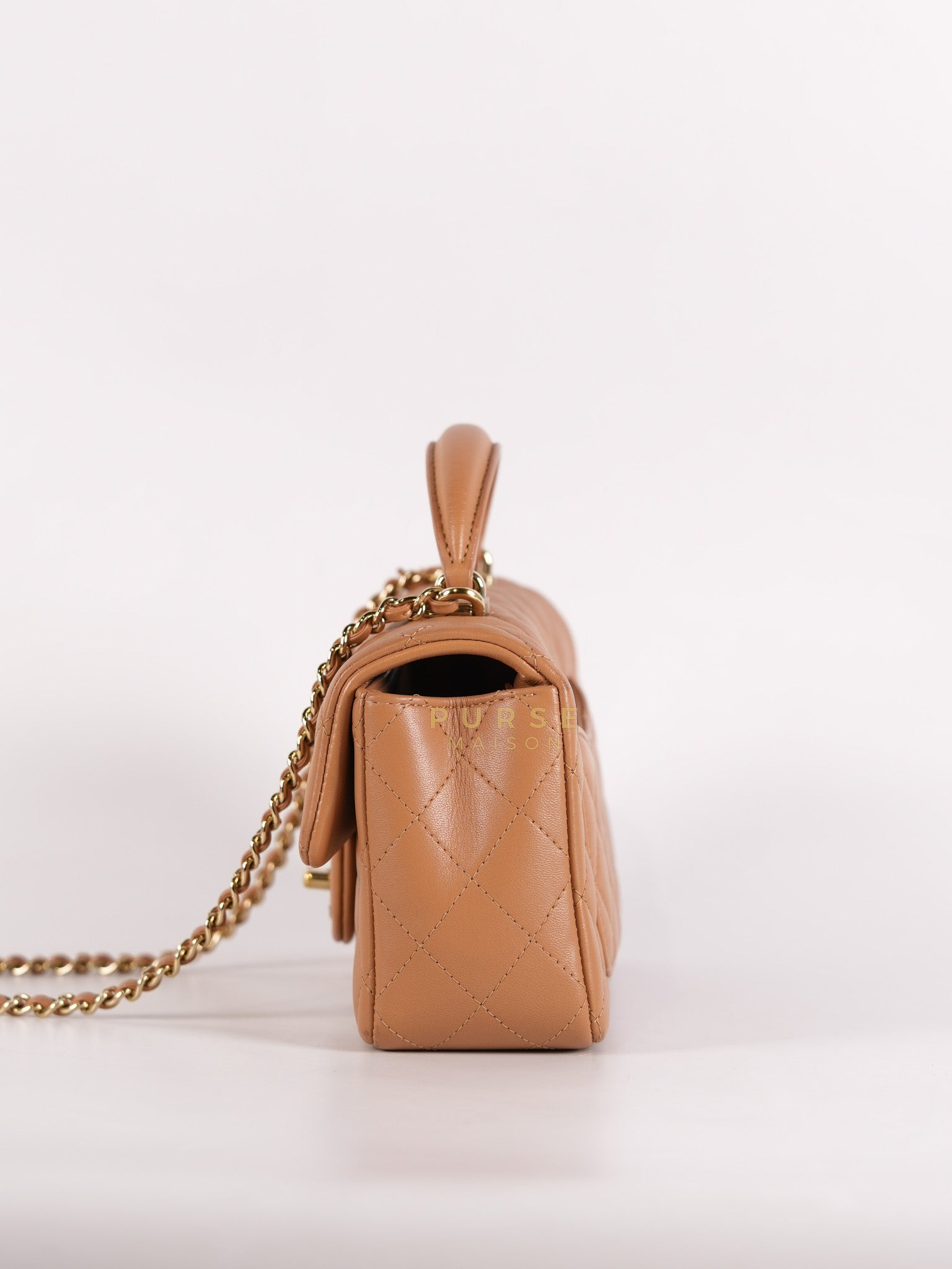 Mini Rectangle Top Handle in Caramel Lambskin Gold Hardware (Microchip) | Purse Maison Luxury Bags Shop