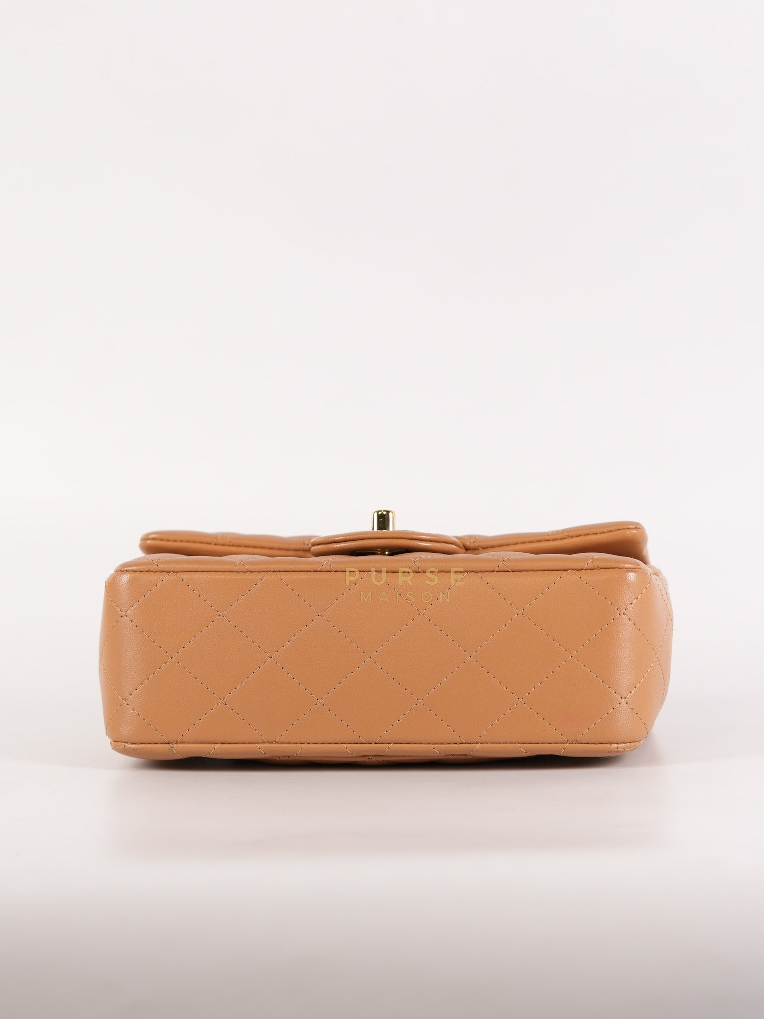 Mini Rectangle Top Handle in Caramel Lambskin Gold Hardware (Microchip) | Purse Maison Luxury Bags Shop