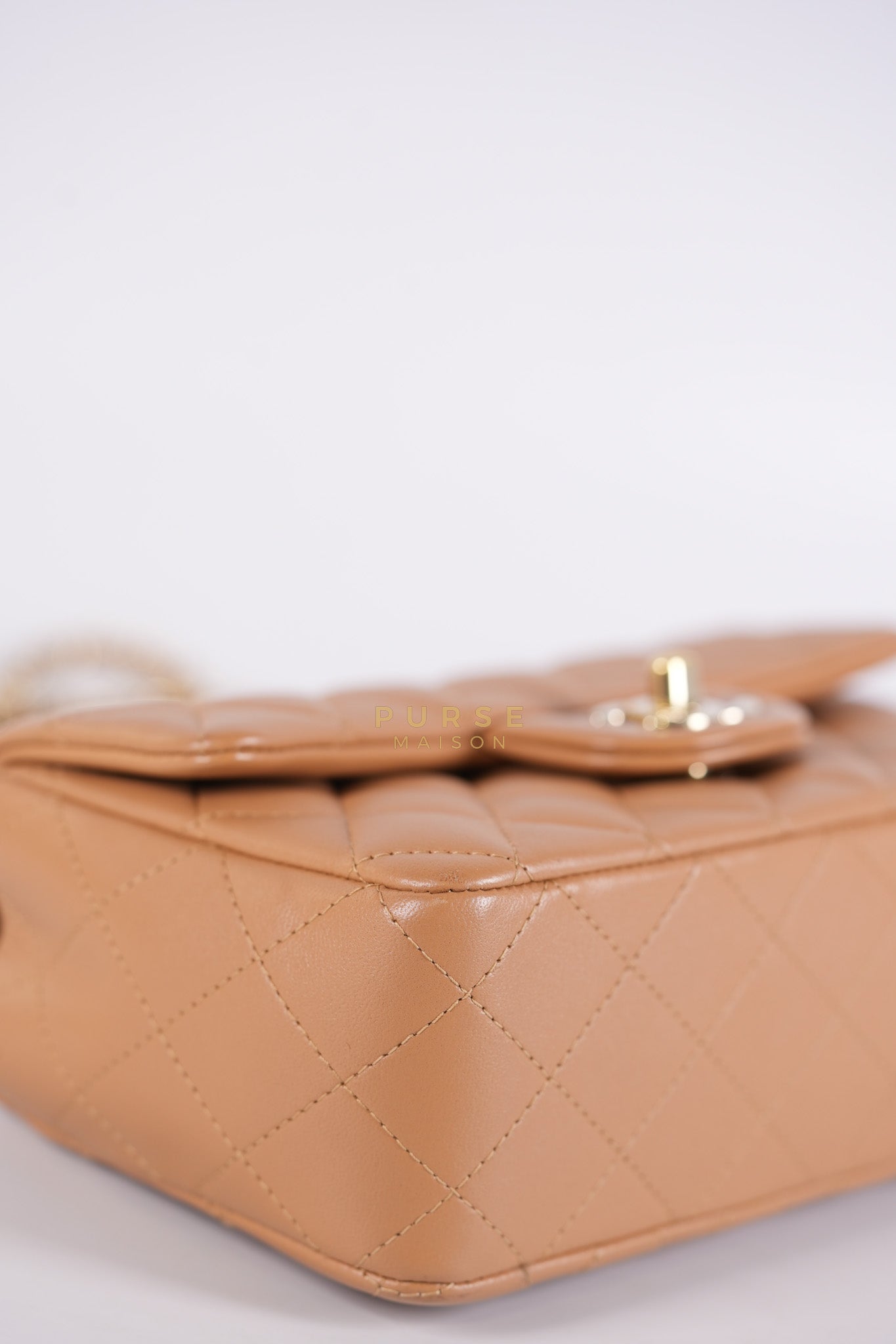 Mini Rectangle Top Handle in Caramel Lambskin Gold Hardware (Microchip) | Purse Maison Luxury Bags Shop