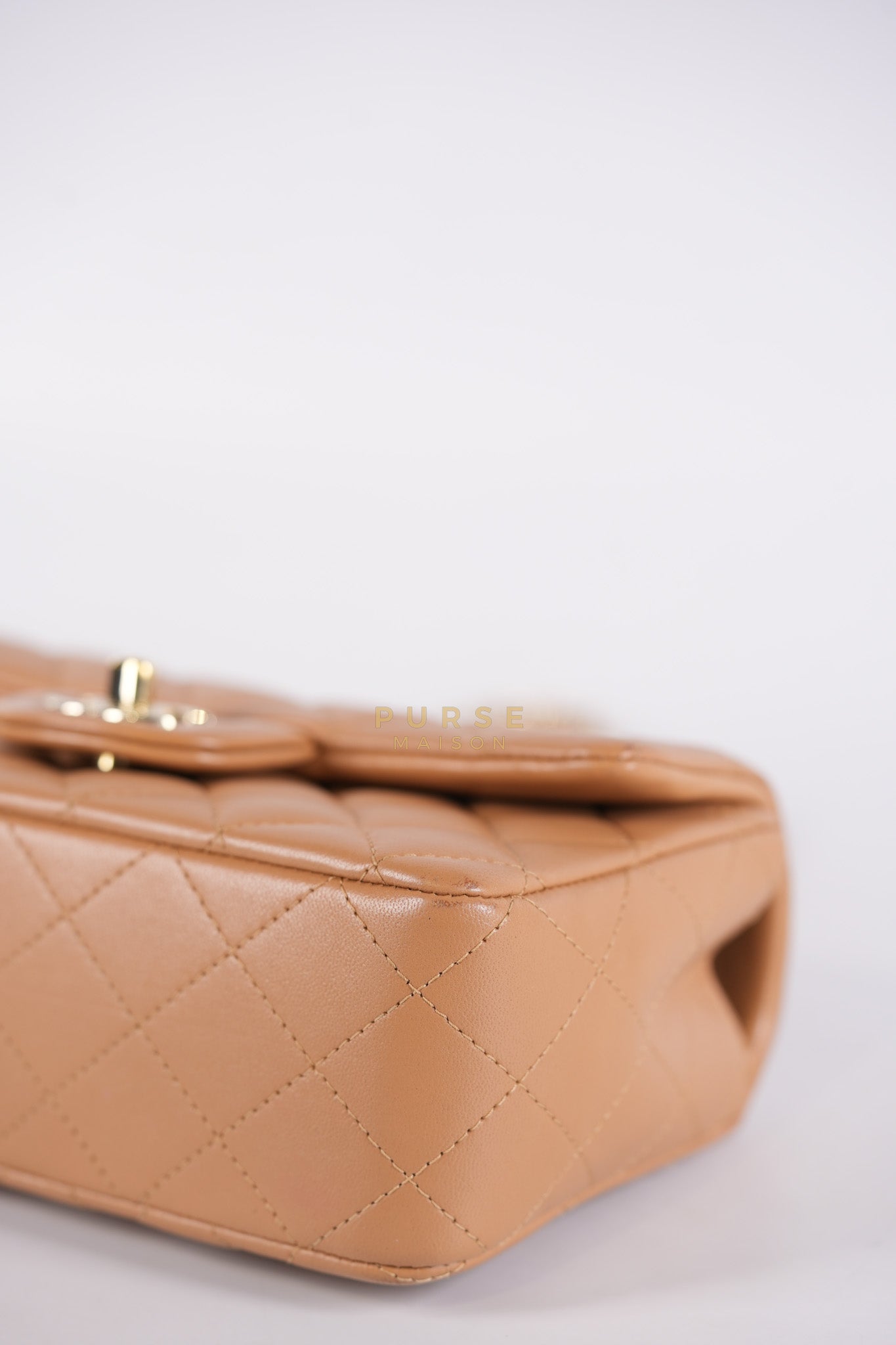 Mini Rectangle Top Handle in Caramel Lambskin Gold Hardware (Microchip) | Purse Maison Luxury Bags Shop