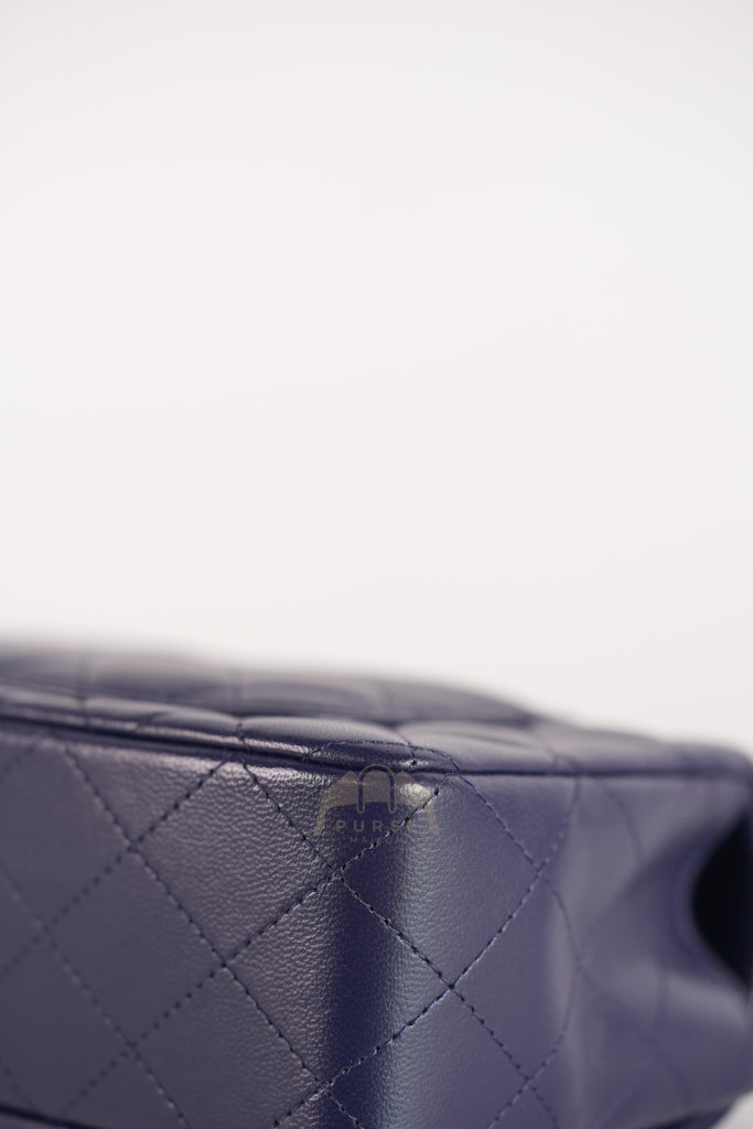 Mini Rectangle Top Handle in Navy Blue Lambskin Leather and Light Gold Hardware (Microchip) | Purse Maison Luxury Bags Shop