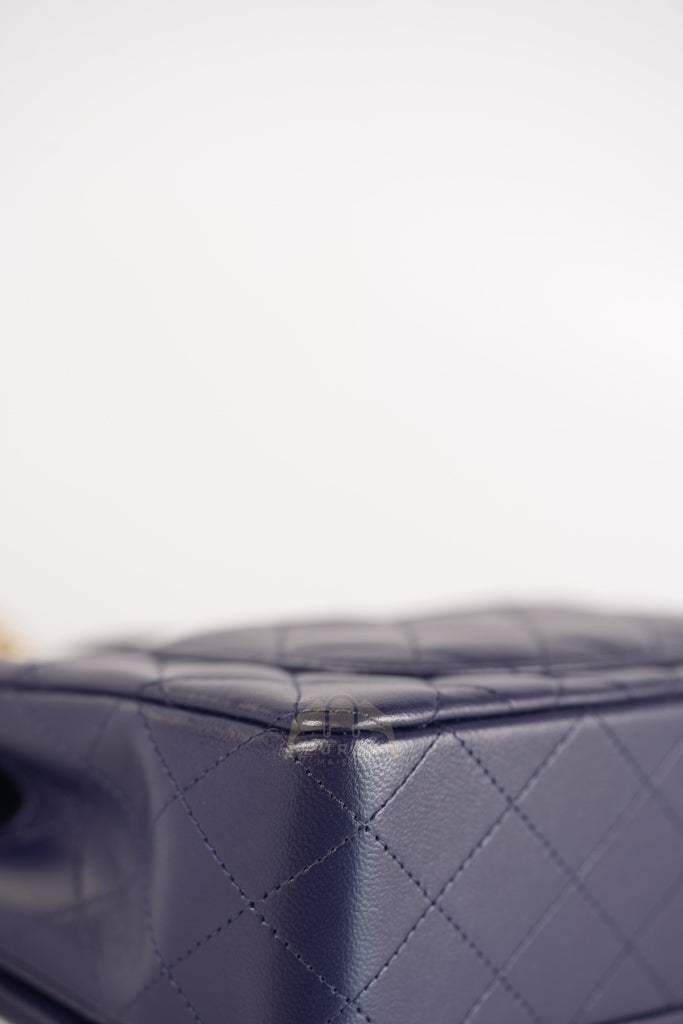 Mini Rectangle Top Handle in Navy Blue Lambskin Leather and Light Gold Hardware (Microchip) | Purse Maison Luxury Bags Shop