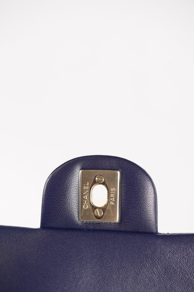 Mini Rectangle Top Handle in Navy Blue Lambskin Leather and Light Gold Hardware (Microchip) | Purse Maison Luxury Bags Shop