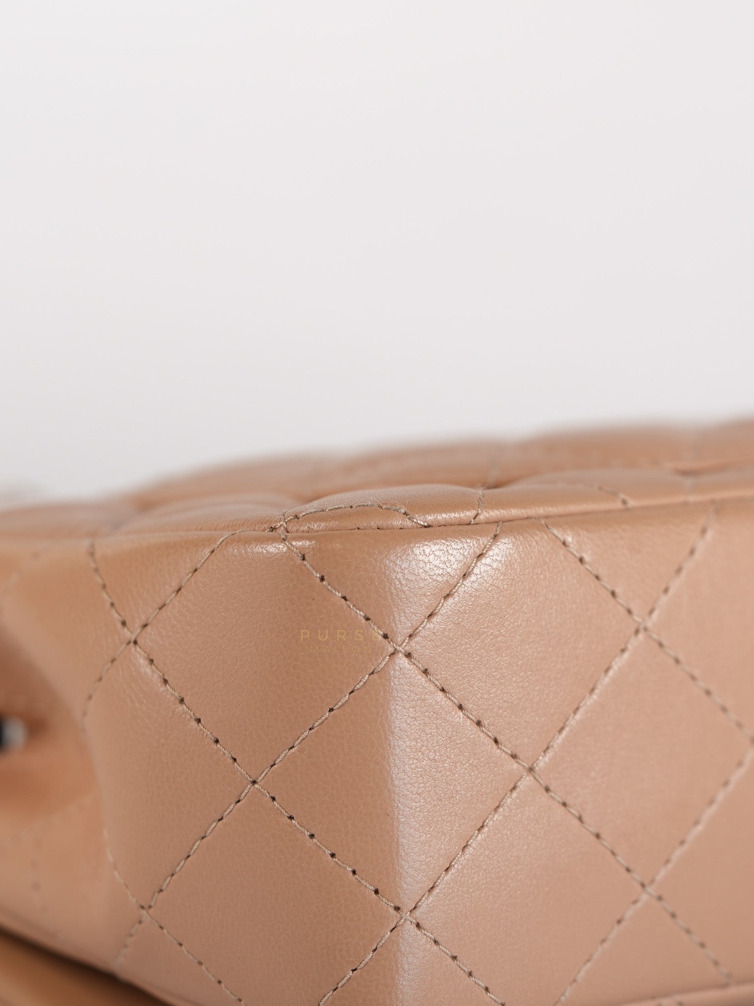 Mini Rectangular Flap Bag in Beige Lambskin Leather & Light Gold Hardware Microchip | Purse Maison Luxury Bags Shop