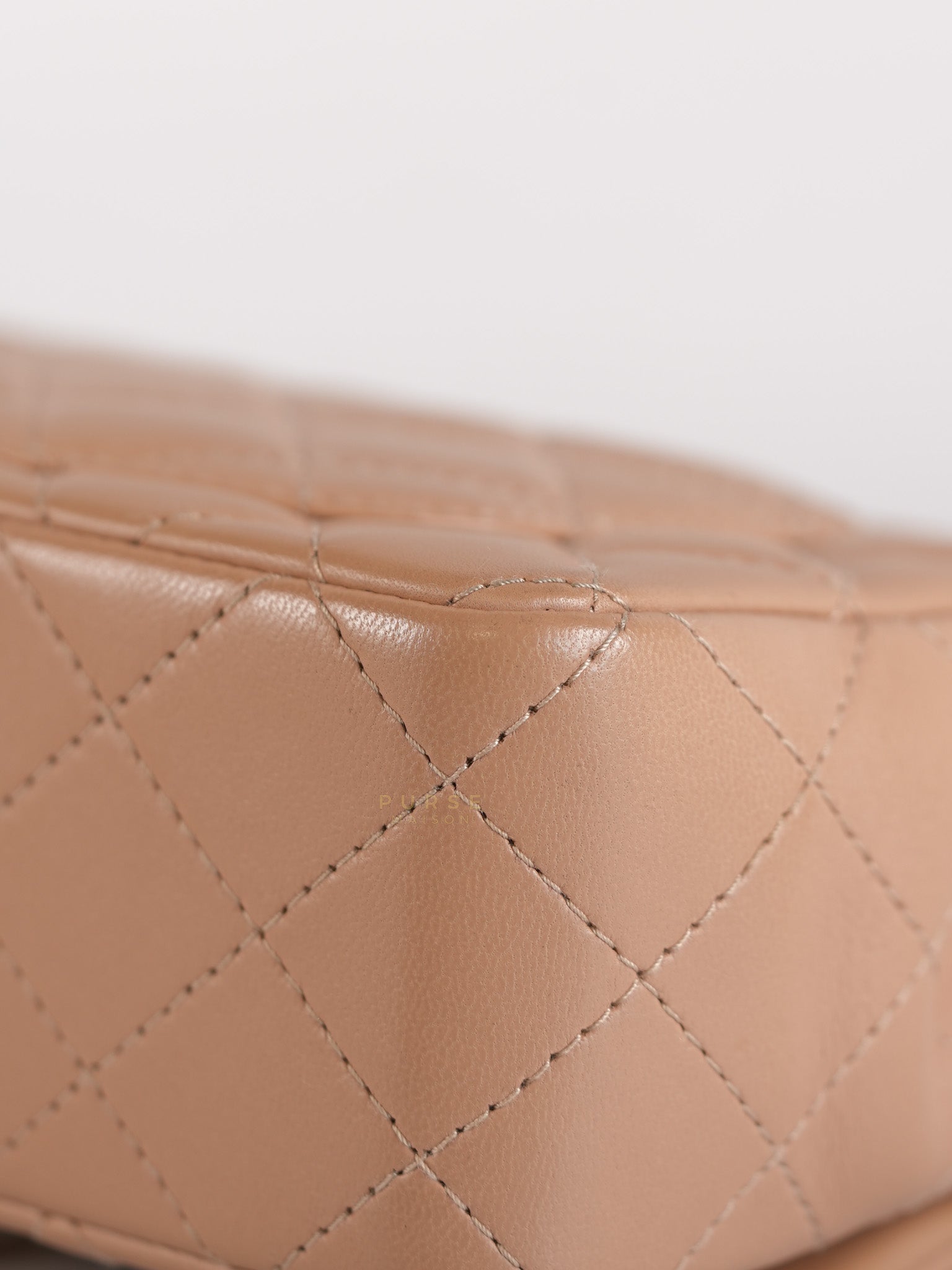 Mini Rectangular Flap Bag in Beige Lambskin Leather & Light Gold Hardware Microchip | Purse Maison Luxury Bags Shop