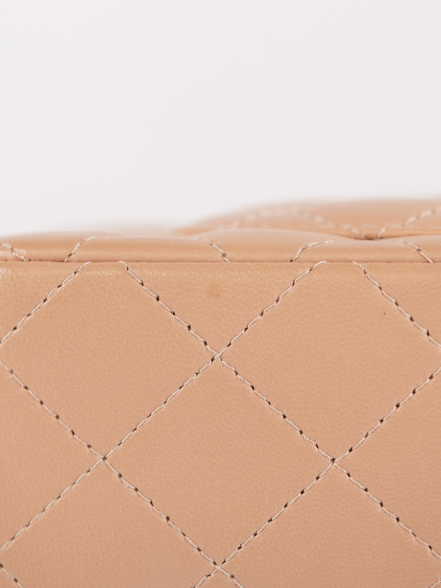 Mini Rectangular Flap Bag in Beige Lambskin Leather & Light Gold Hardware Microchip | Purse Maison Luxury Bags Shop