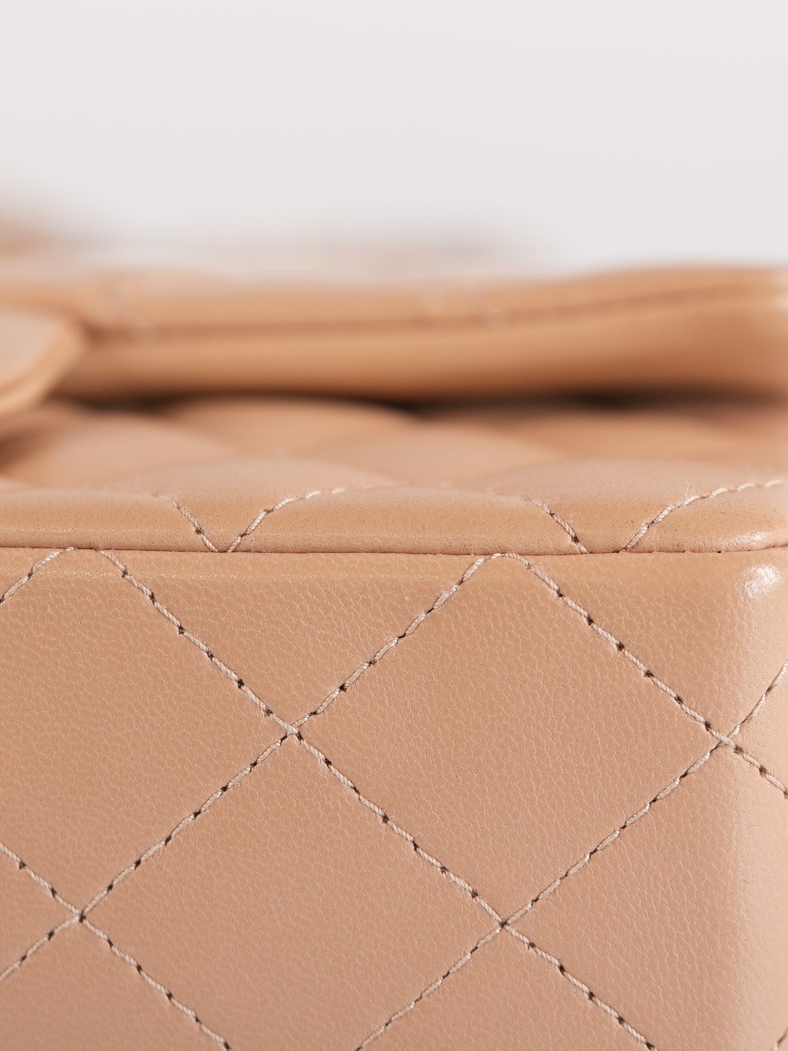 Mini Rectangular Flap Bag in Beige Lambskin Leather & Light Gold Hardware Microchip | Purse Maison Luxury Bags Shop