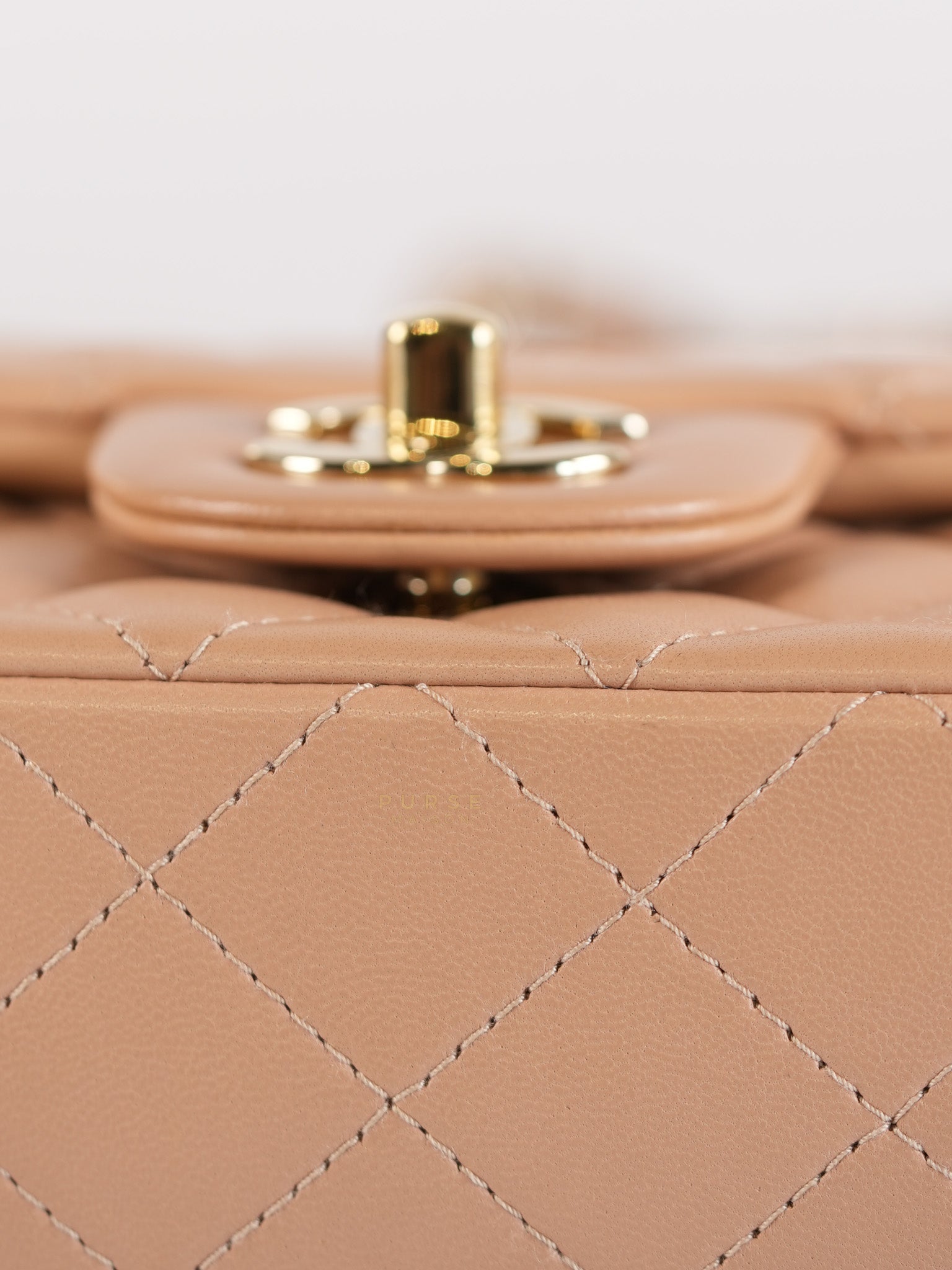 Mini Rectangular Flap Bag in Beige Lambskin Leather & Light Gold Hardware Microchip | Purse Maison Luxury Bags Shop