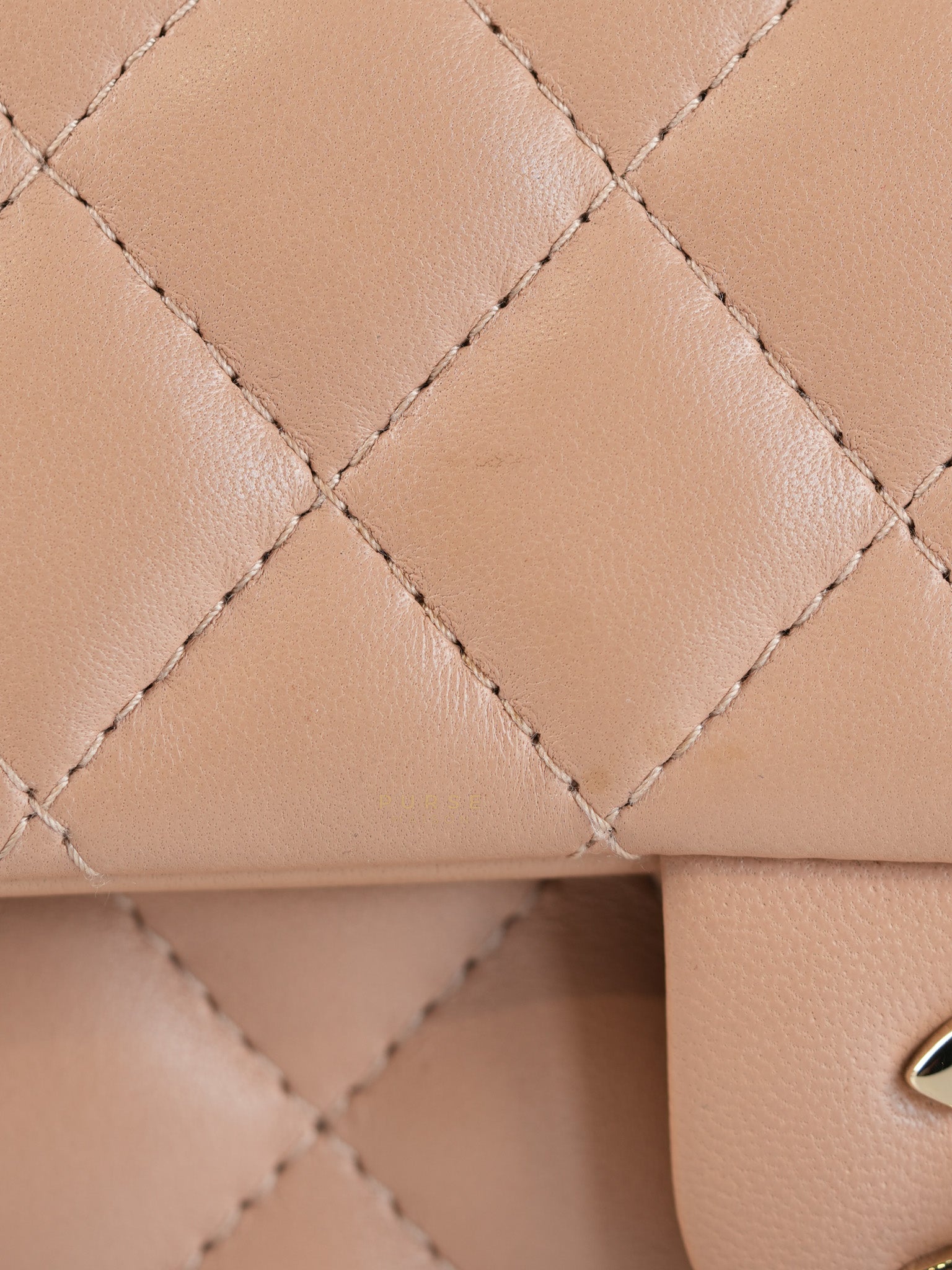 Mini Rectangular Flap Bag in Beige Lambskin Leather & Light Gold Hardware Microchip | Purse Maison Luxury Bags Shop