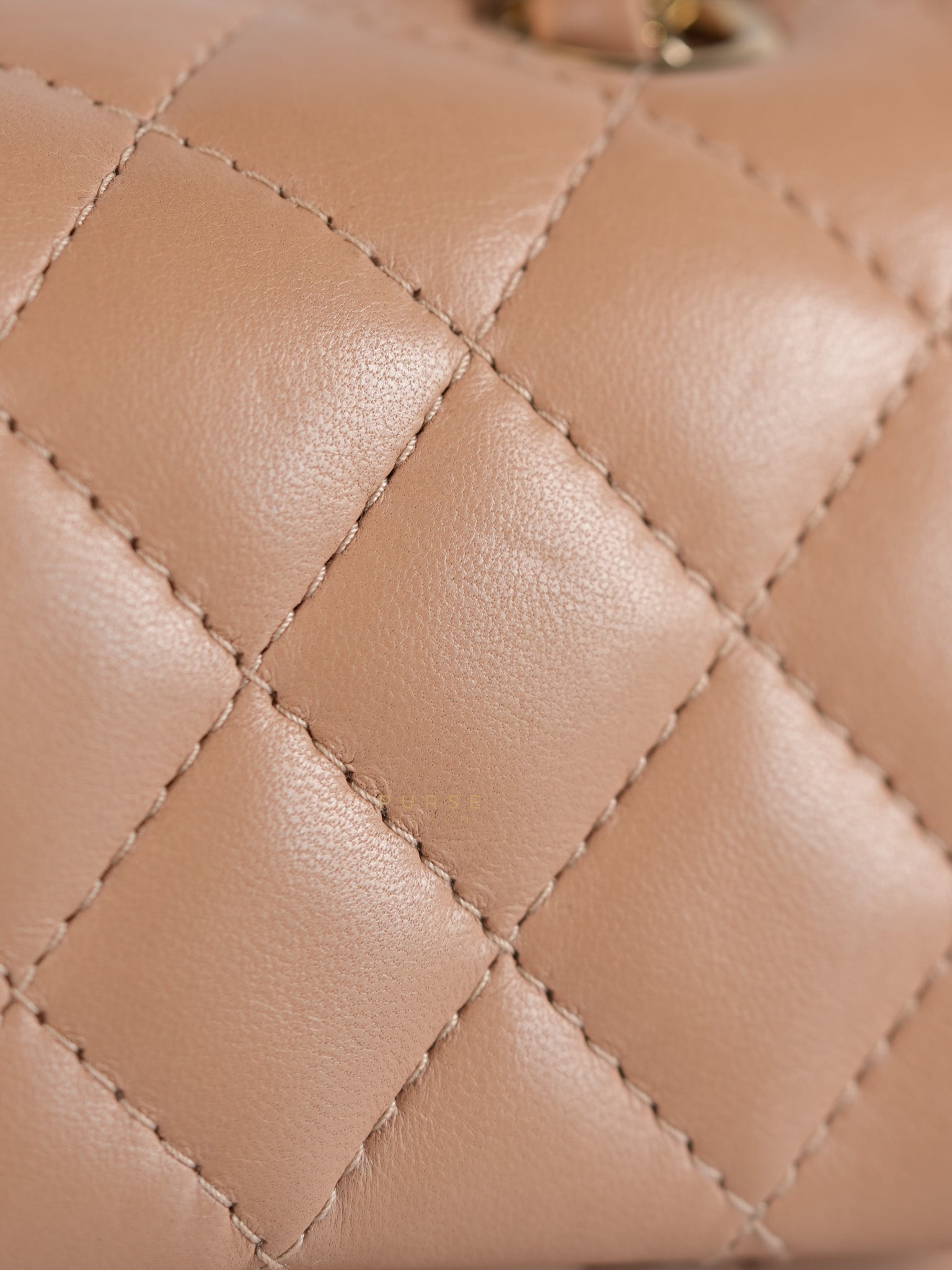 Mini Rectangular Flap Bag in Beige Lambskin Leather & Light Gold Hardware Microchip | Purse Maison Luxury Bags Shop