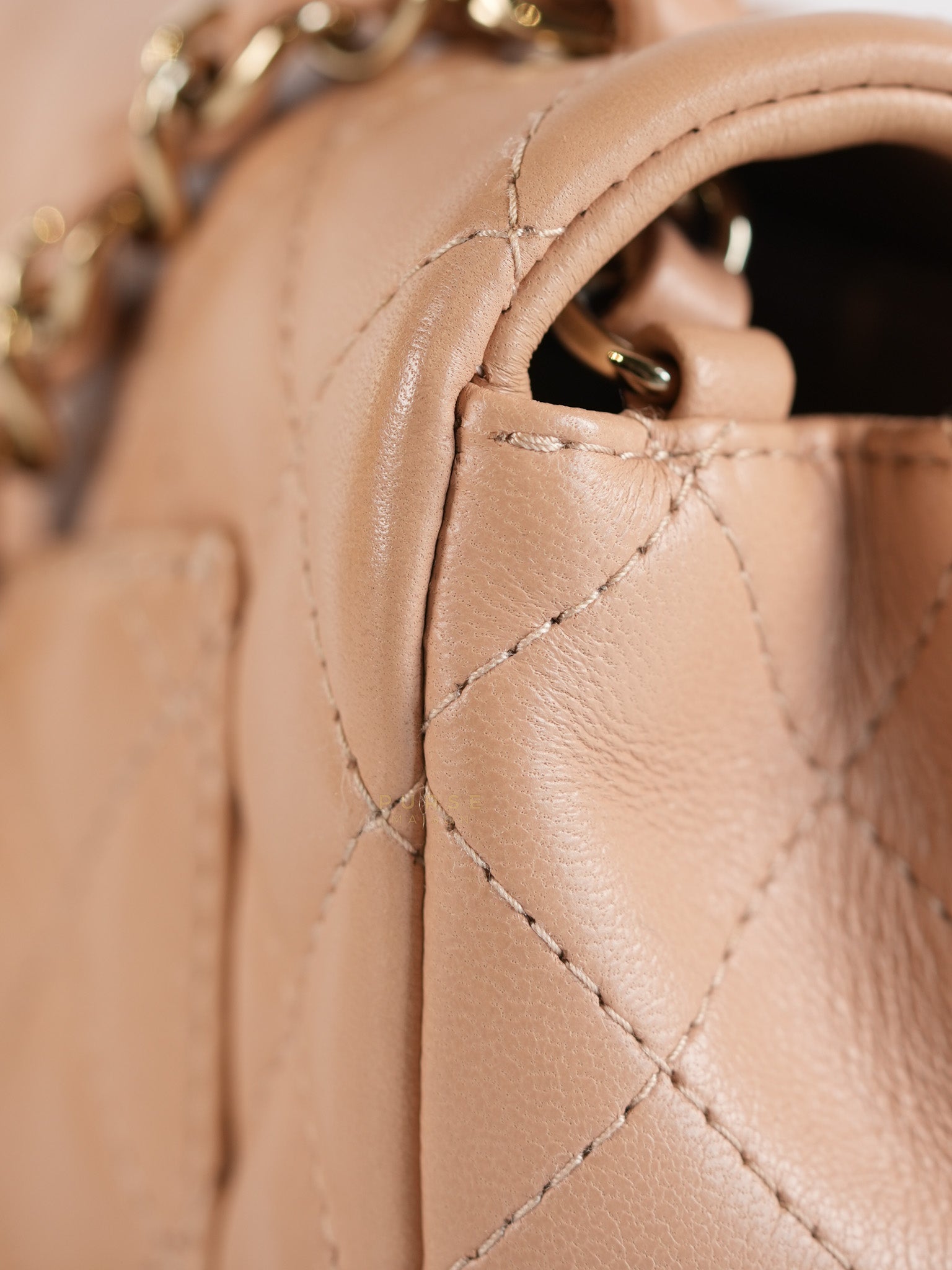 Mini Rectangular Flap Bag in Beige Lambskin Leather & Light Gold Hardware Microchip | Purse Maison Luxury Bags Shop