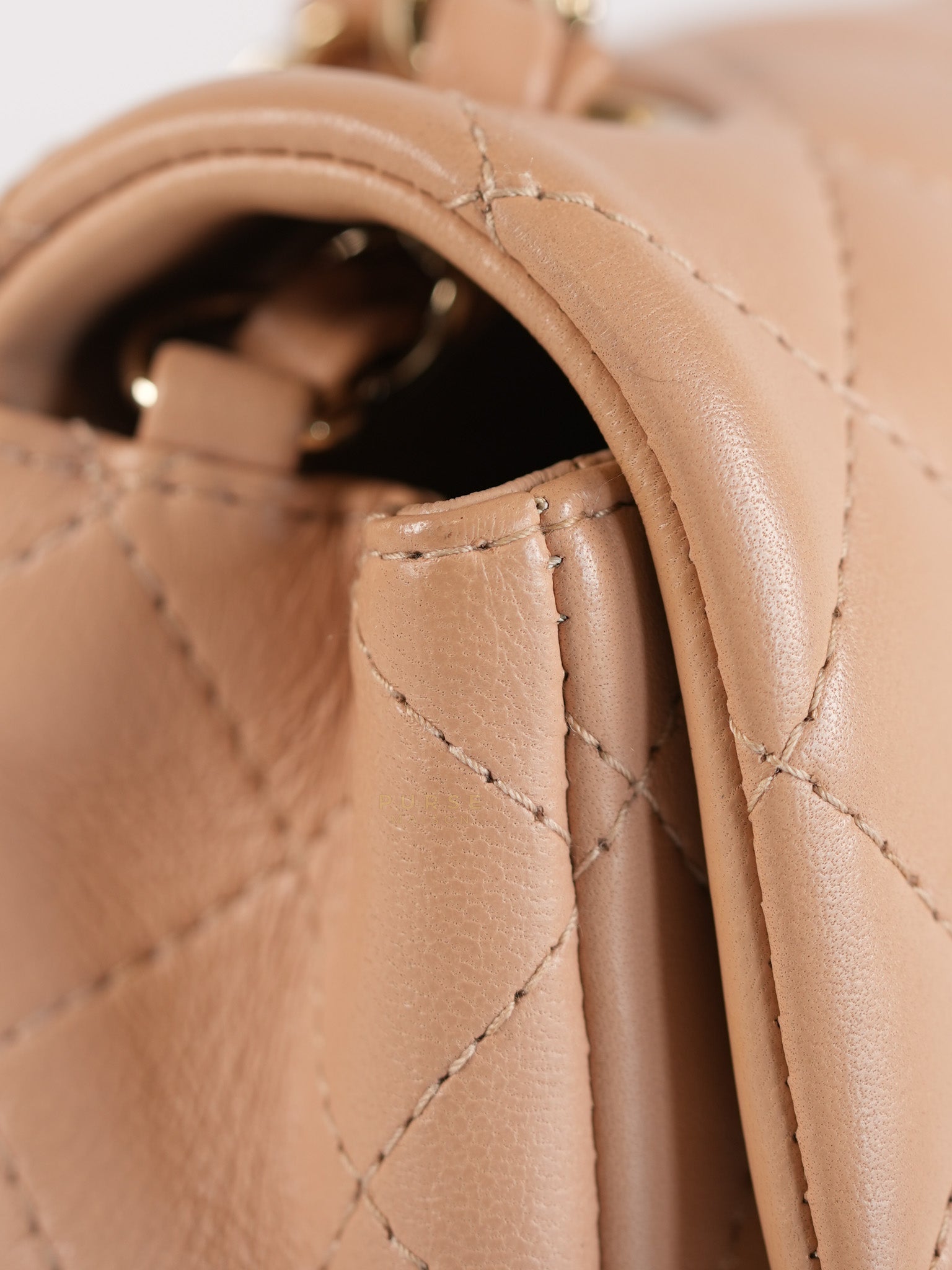 Mini Rectangular Flap Bag in Beige Lambskin Leather & Light Gold Hardware Microchip | Purse Maison Luxury Bags Shop