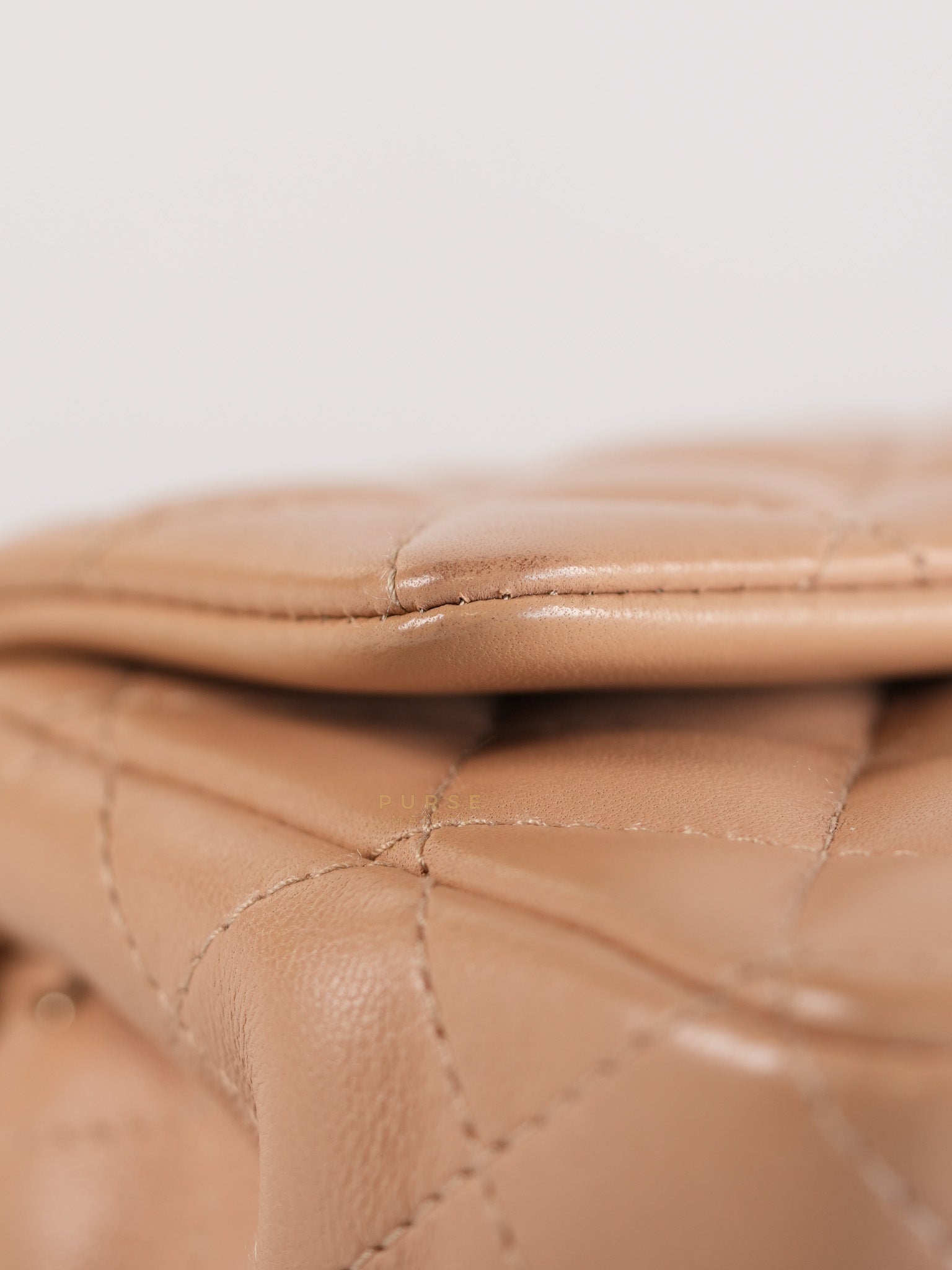 Mini Rectangular Flap Bag in Beige Lambskin Leather & Light Gold Hardware Microchip | Purse Maison Luxury Bags Shop