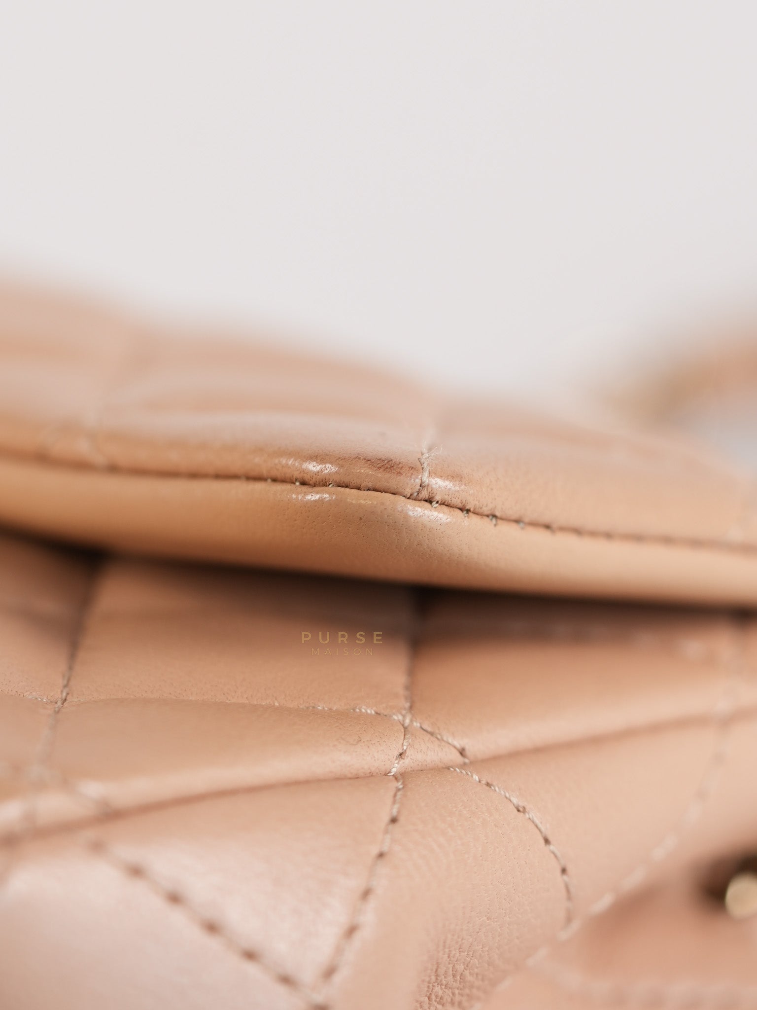 Mini Rectangular Flap Bag in Beige Lambskin Leather & Light Gold Hardware Microchip | Purse Maison Luxury Bags Shop