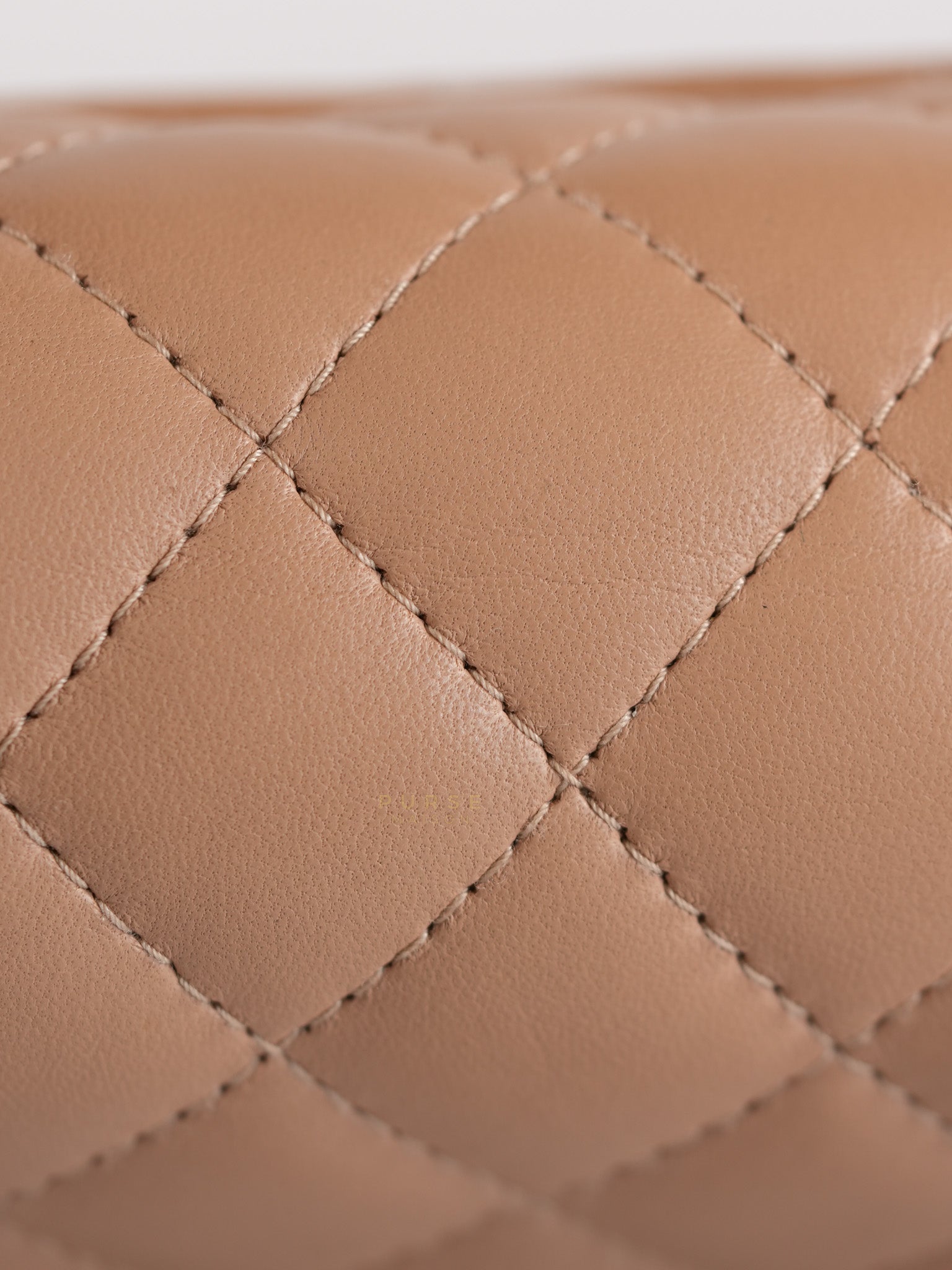 Mini Rectangular Flap Bag in Beige Lambskin Leather & Light Gold Hardware Microchip | Purse Maison Luxury Bags Shop