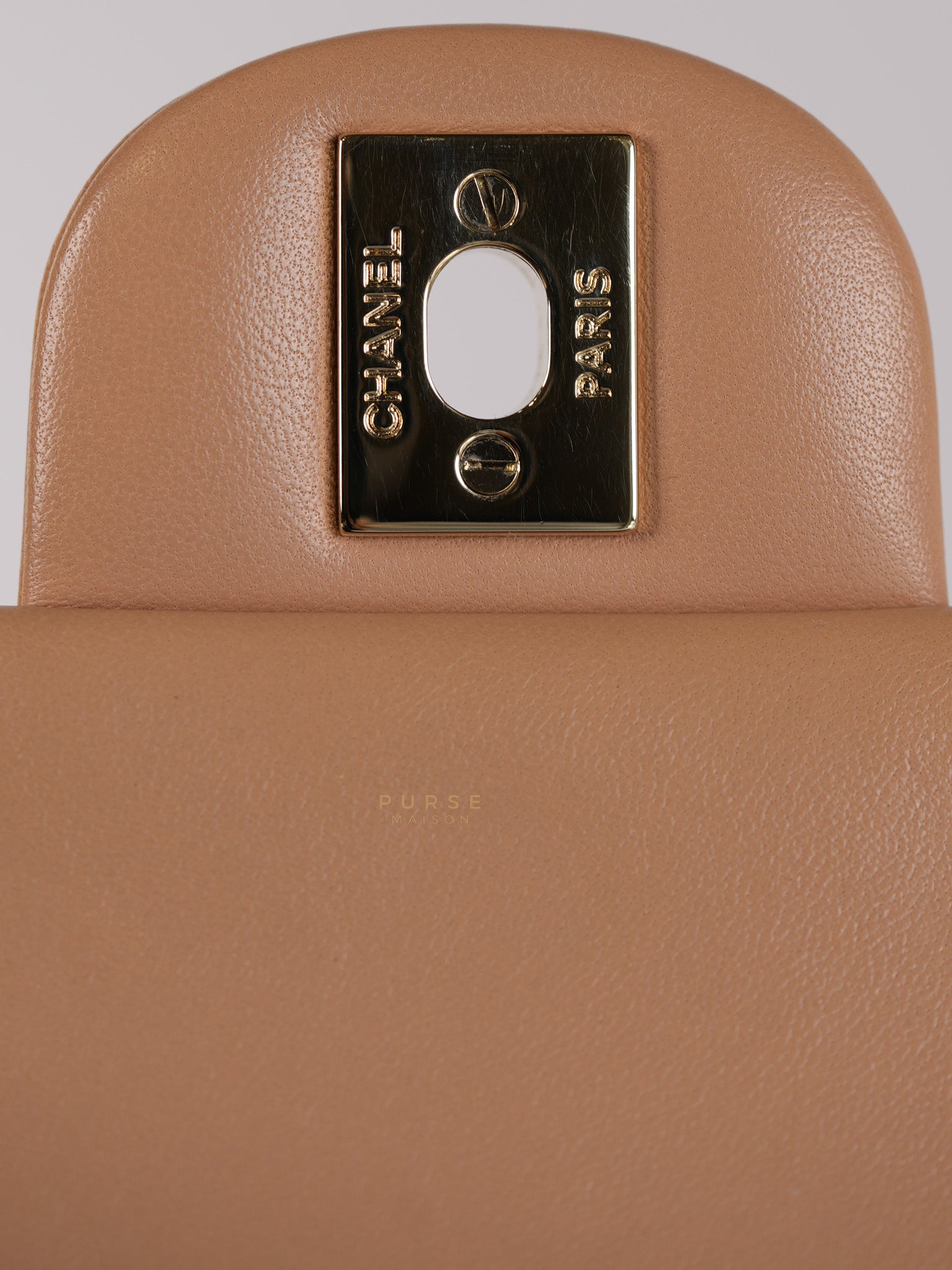 Mini Rectangular Flap Bag in Beige Lambskin Leather & Light Gold Hardware Microchip | Purse Maison Luxury Bags Shop