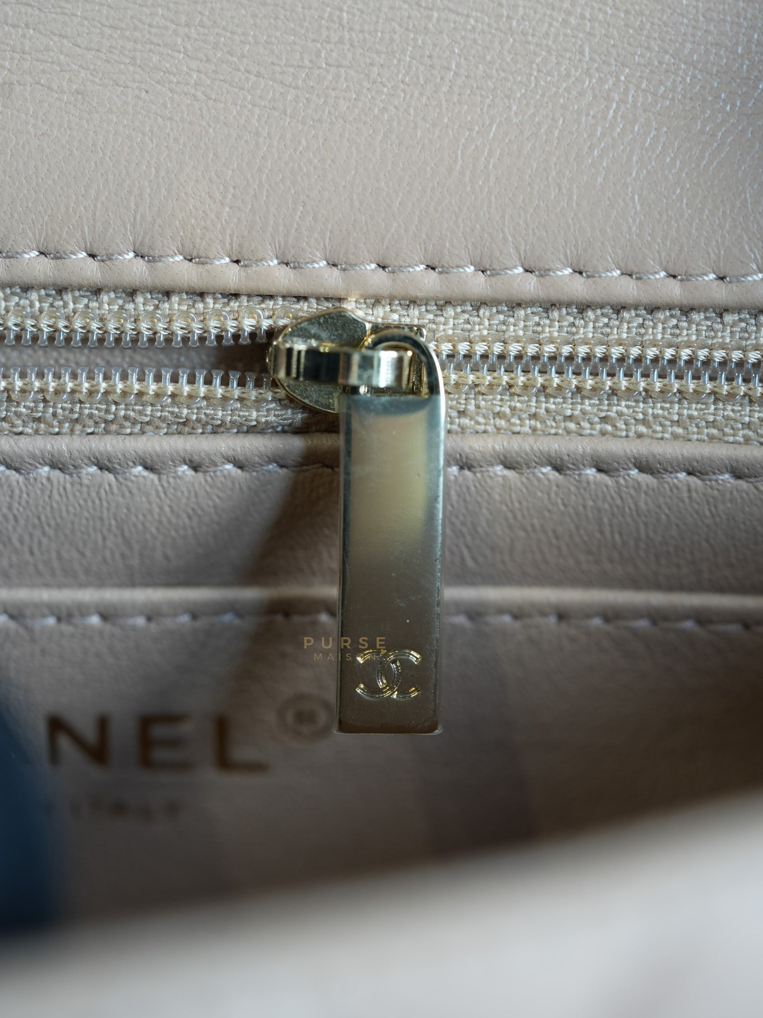 Mini Rectangular Flap Bag in Beige Lambskin Leather & Light Gold Hardware Microchip | Purse Maison Luxury Bags Shop