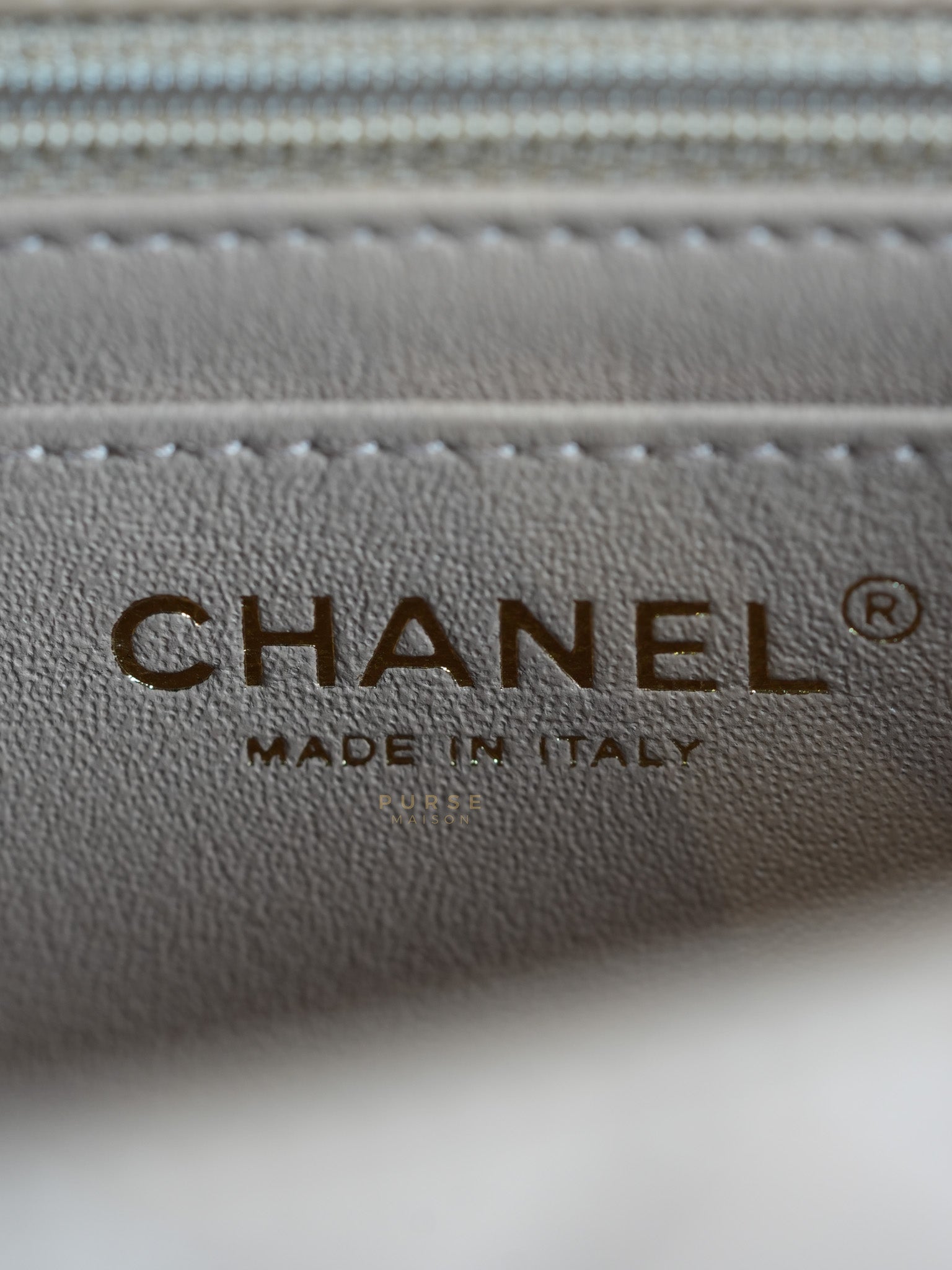 Mini Rectangular Flap Bag in Beige Lambskin Leather & Light Gold Hardware Microchip | Purse Maison Luxury Bags Shop