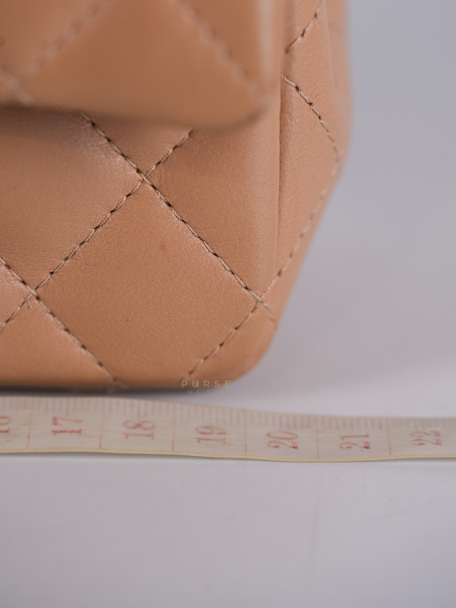 Mini Rectangular Flap Bag in Beige Lambskin Leather & Light Gold Hardware Microchip | Purse Maison Luxury Bags Shop