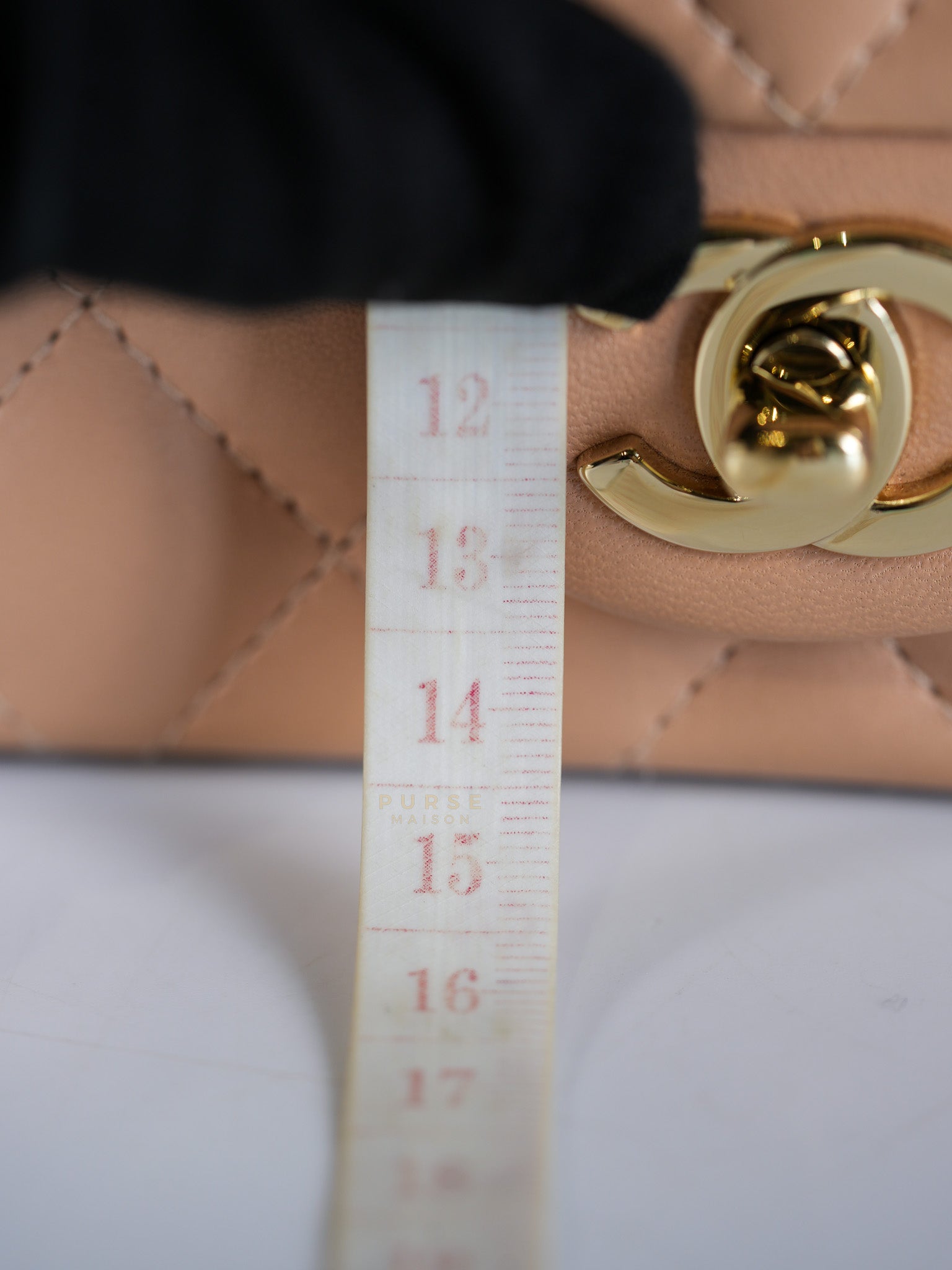 Mini Rectangular Flap Bag in Beige Lambskin Leather & Light Gold Hardware Microchip | Purse Maison Luxury Bags Shop