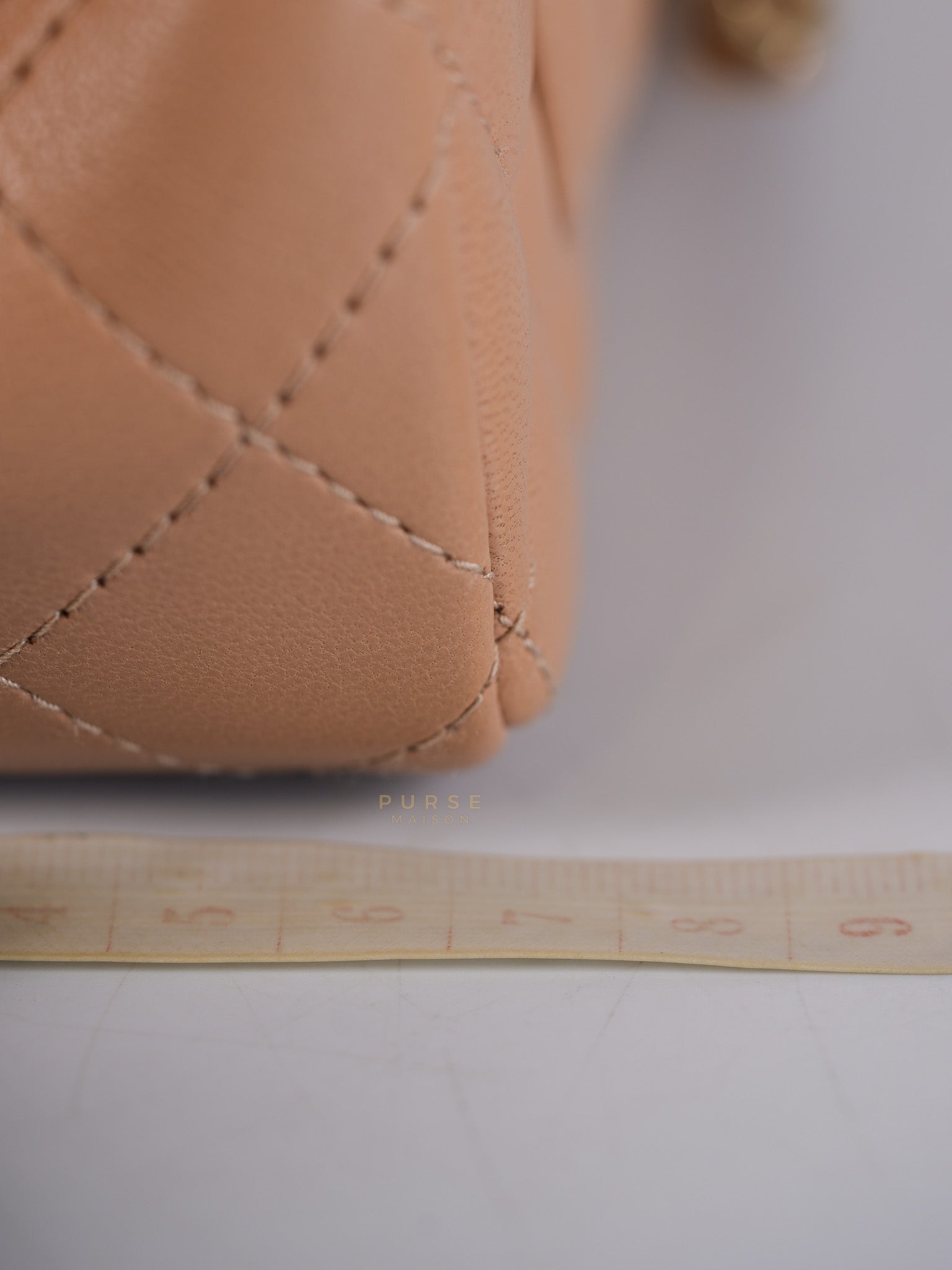 Mini Rectangular Flap Bag in Beige Lambskin Leather & Light Gold Hardware Microchip | Purse Maison Luxury Bags Shop